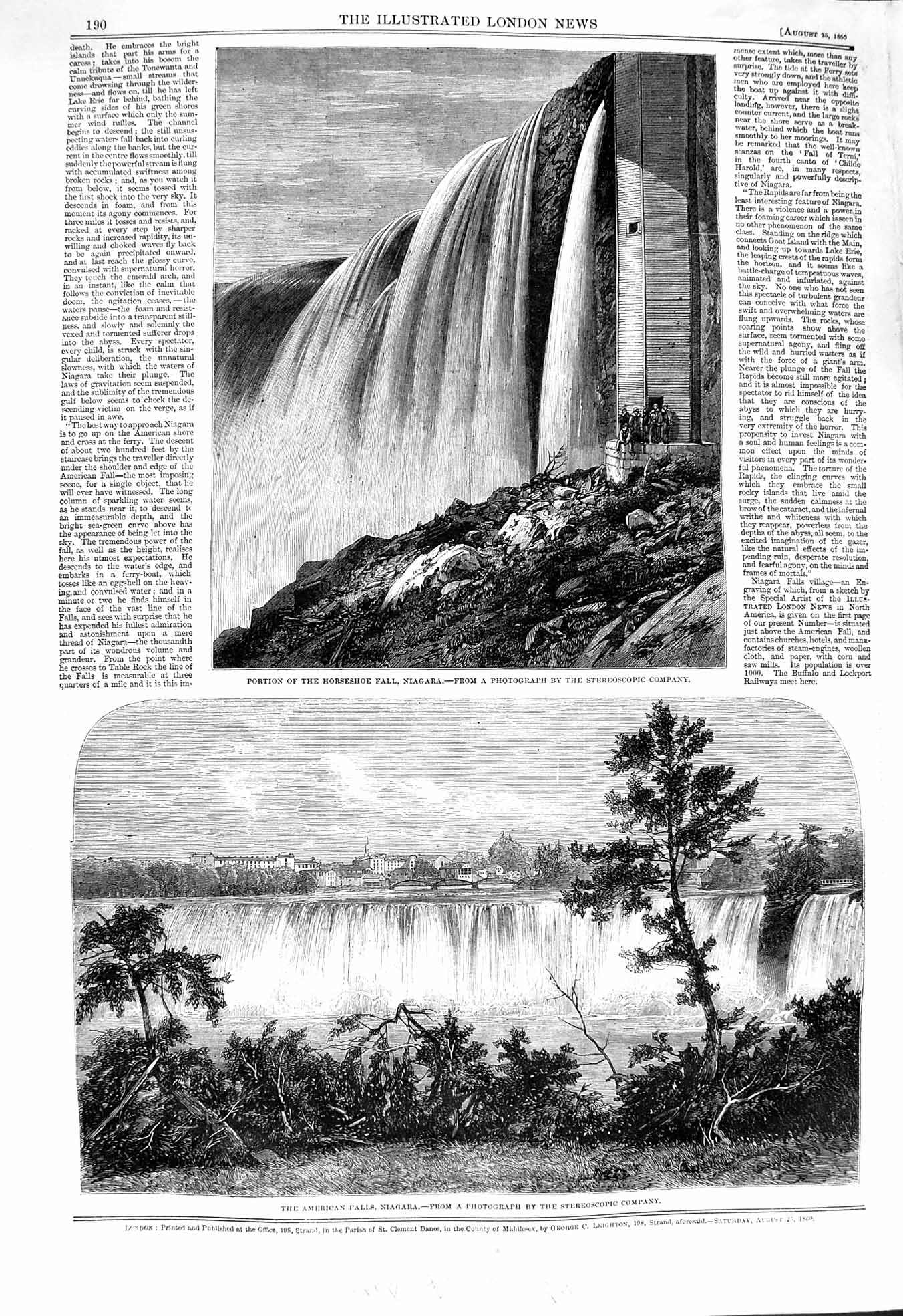 Original Old Antique Print 1860 Horseshow Fall Niagara American River Victorian