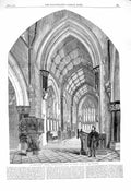 Original Old Antique Print 1860 St. Margarets Church Bodelwyddan Asaph Chacnel