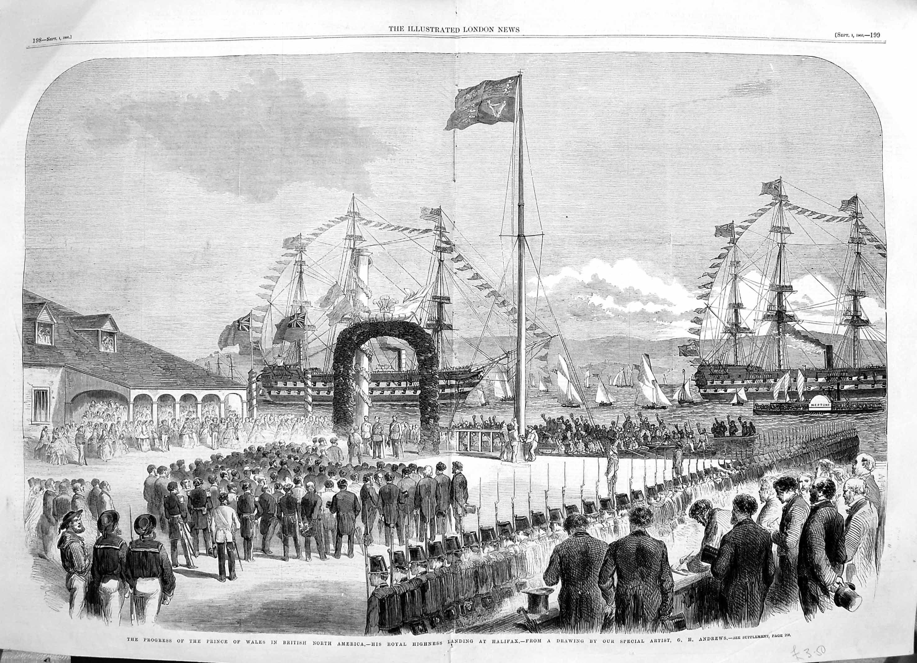 Old Antique Print 1860 Prince Wales British North America Halifax Ship 19th