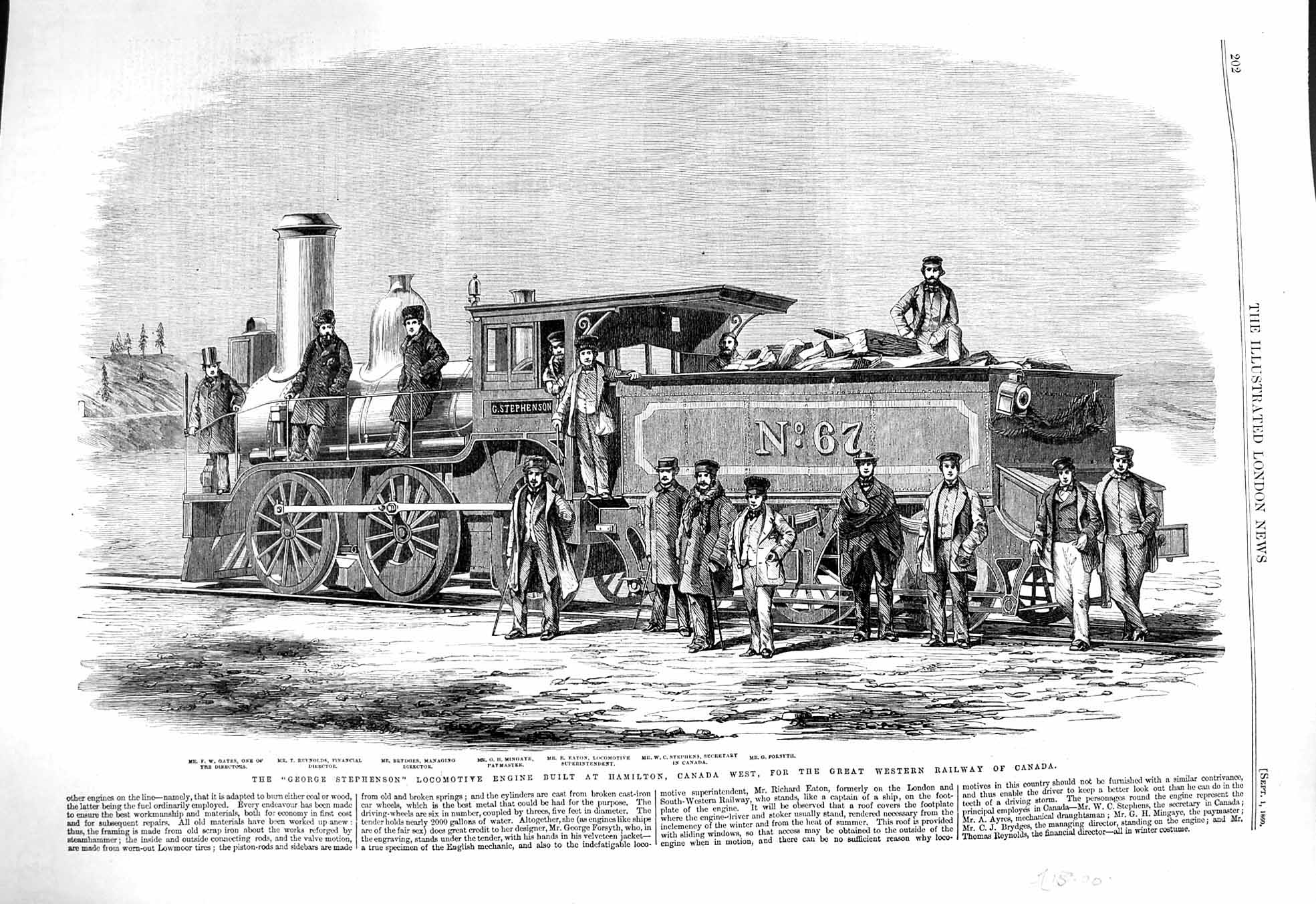 Old Antique Print 1860 George Stephenson Locomotive Engine Canada Mingaye 19th
