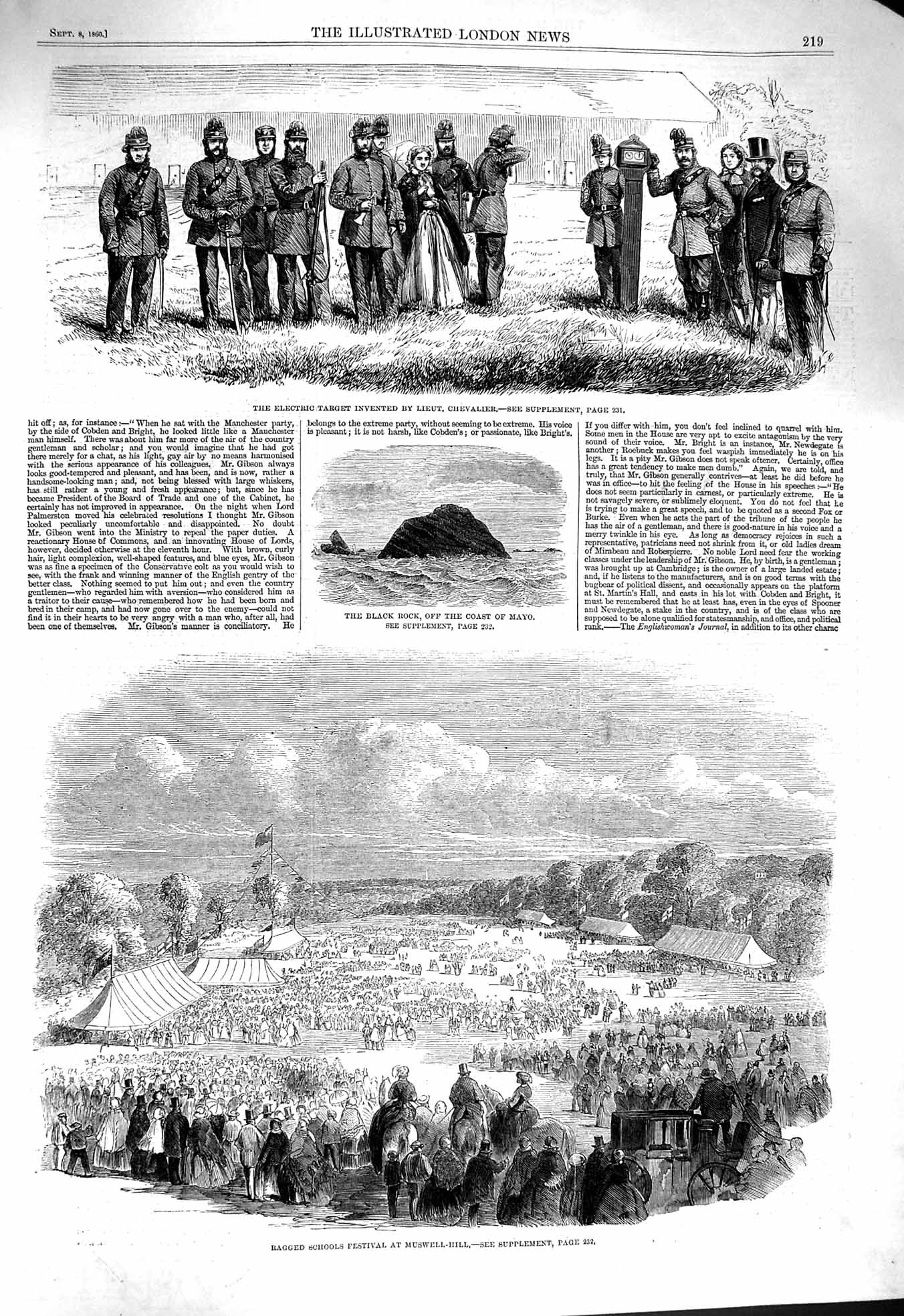 Original Old Antique Print 1860 Ragged Schools Muswell Black Rock Chevalier Gun