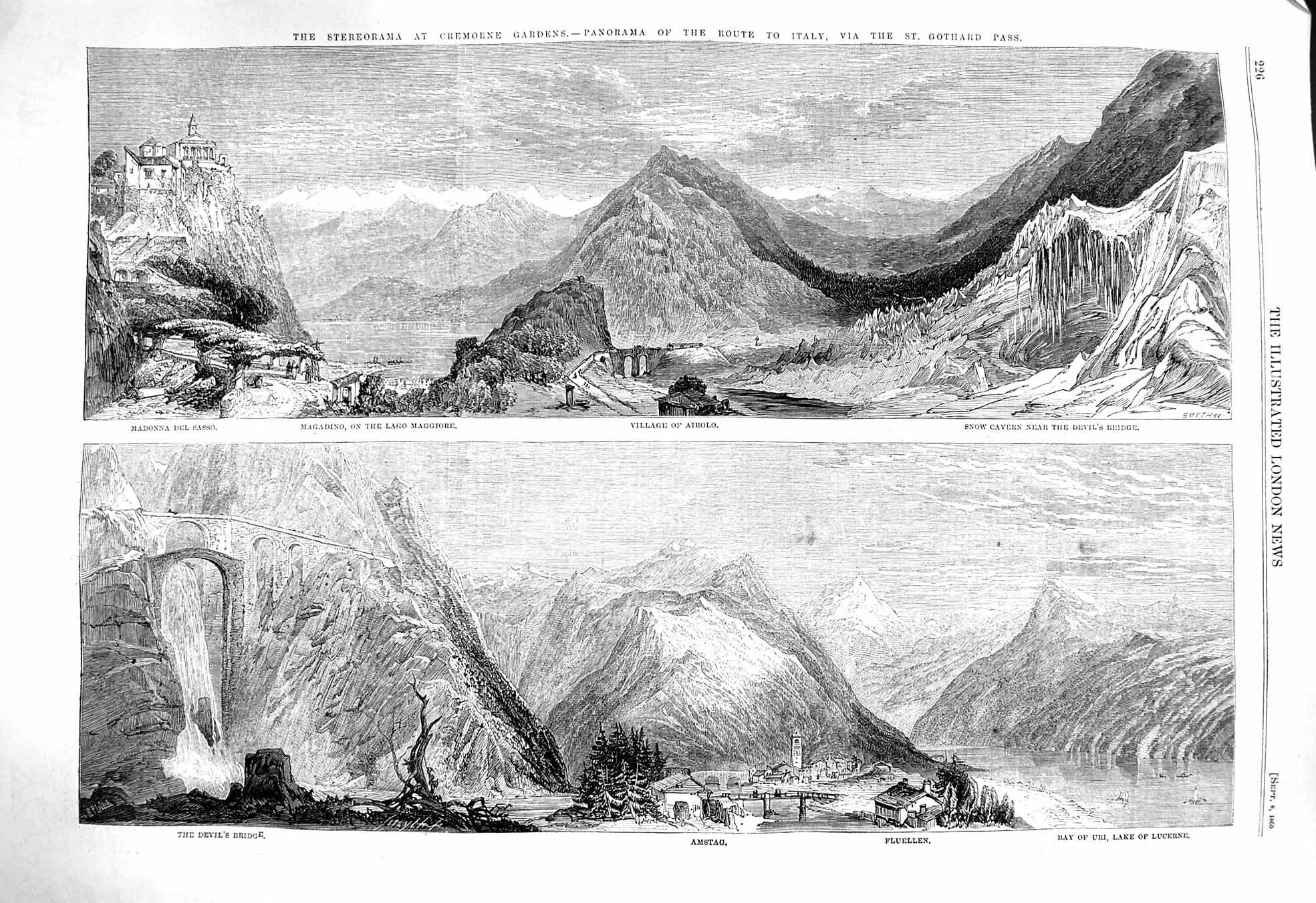 Original Old Antique Print 1860 Stereorama Cremone Gardens Amstag Devil'S 19th