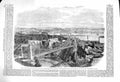 Original Old Antique Print 1860 Suspension Bridge River St. John Canada Flood