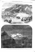 Original Old Antique Print 1860 Conway Llanrwst Railway Harvest Moon Farm Scene