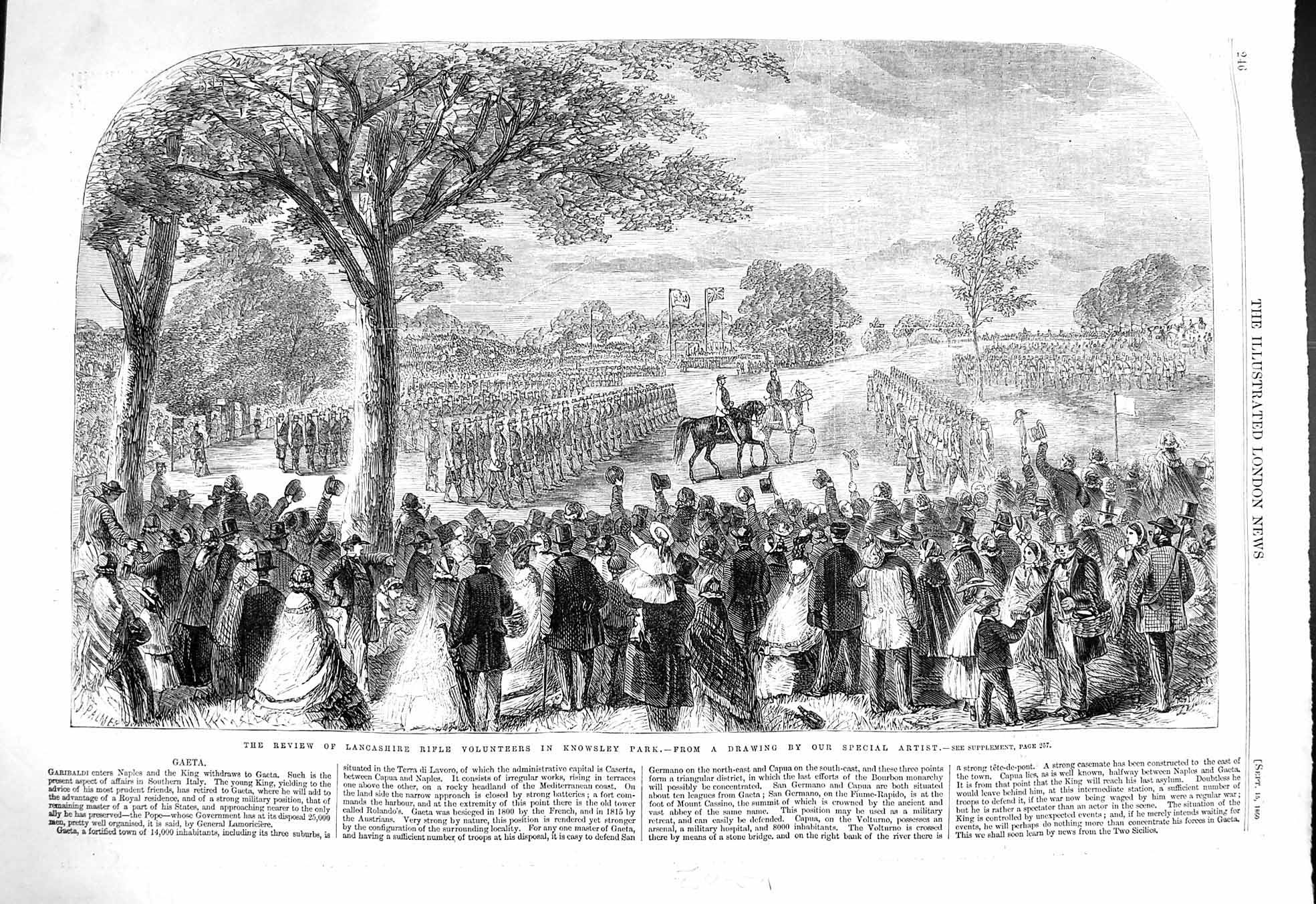 Original Old Antique Print 1860 Lancashire Rifle Volunteer Siers Knowsley Park