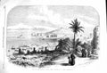Original Old Antique Print 1860 View Town Castle Gaeta Ship Yacht Read 19th