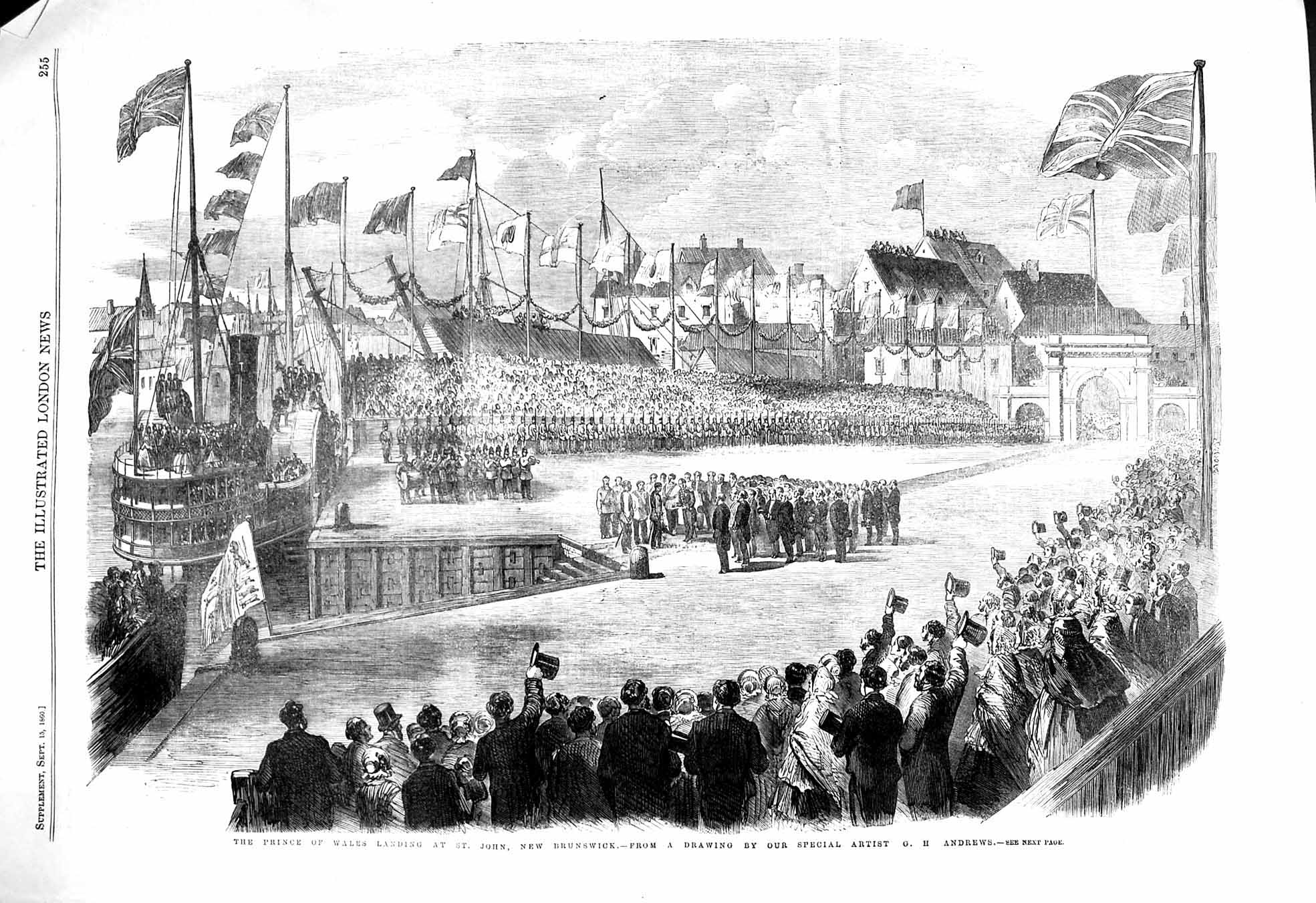 Original Old Antique Print 1860 Prince Wales Ship St. John New Brunswick Canada