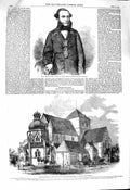 Original Old Antique Print 1860 Portrait Pearson Mayor Hull Cathedral Drontheim