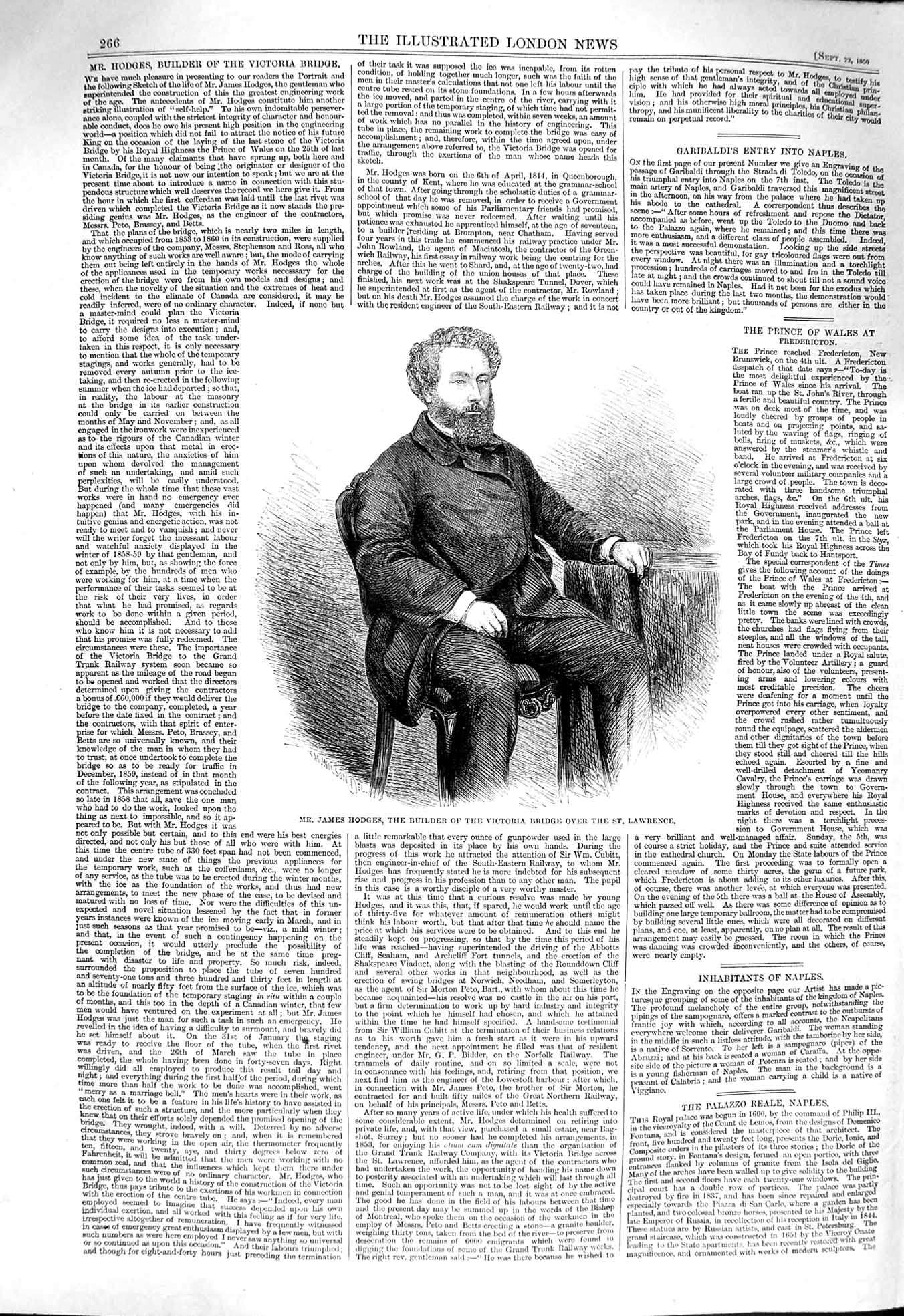Old Antique Print 1860 Portrait Mr James Hodges Builder Victoria Bridge 19th