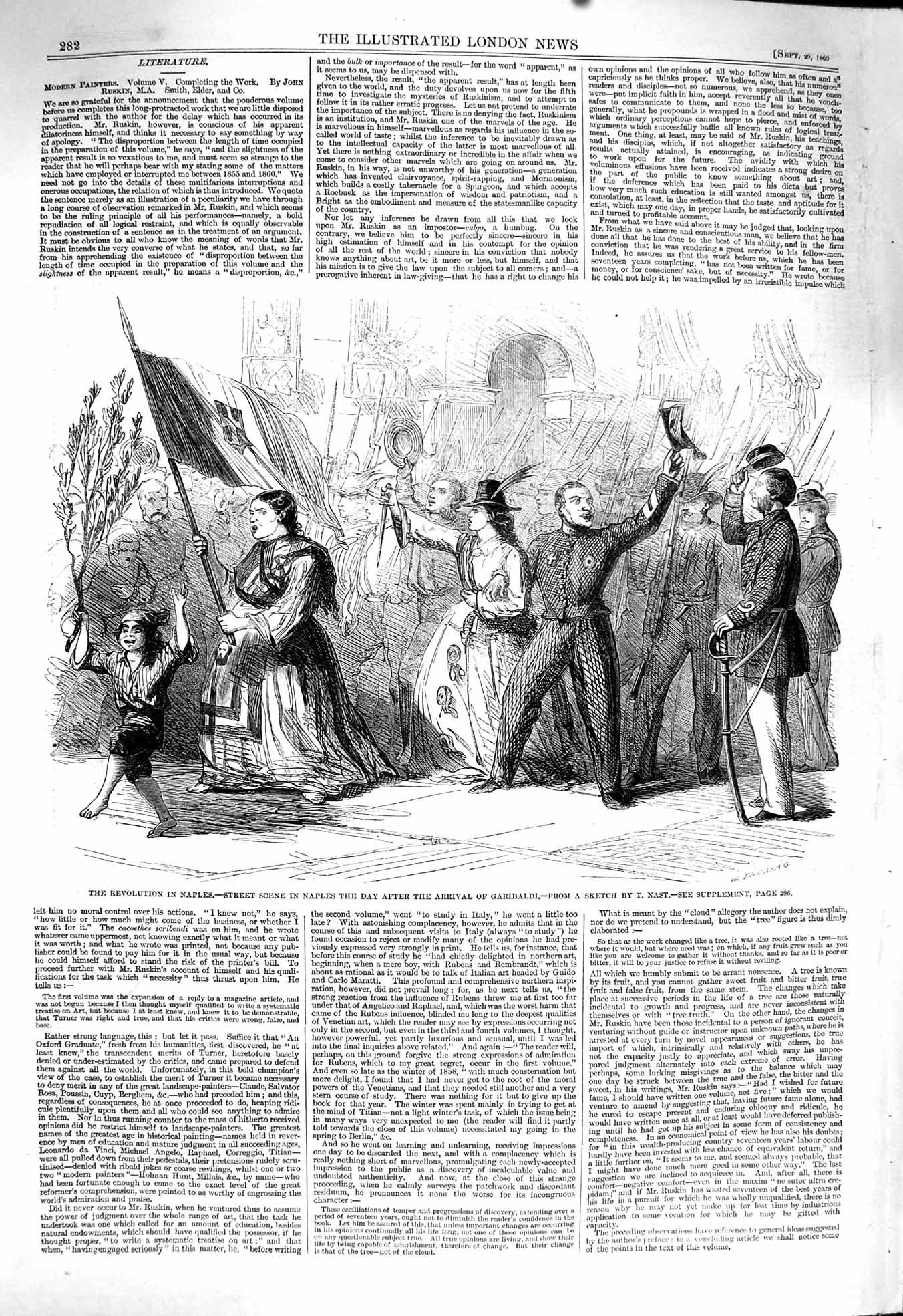 Original Old Antique Print 1860 Revolution Naples Procession Arrival Garibaldi
