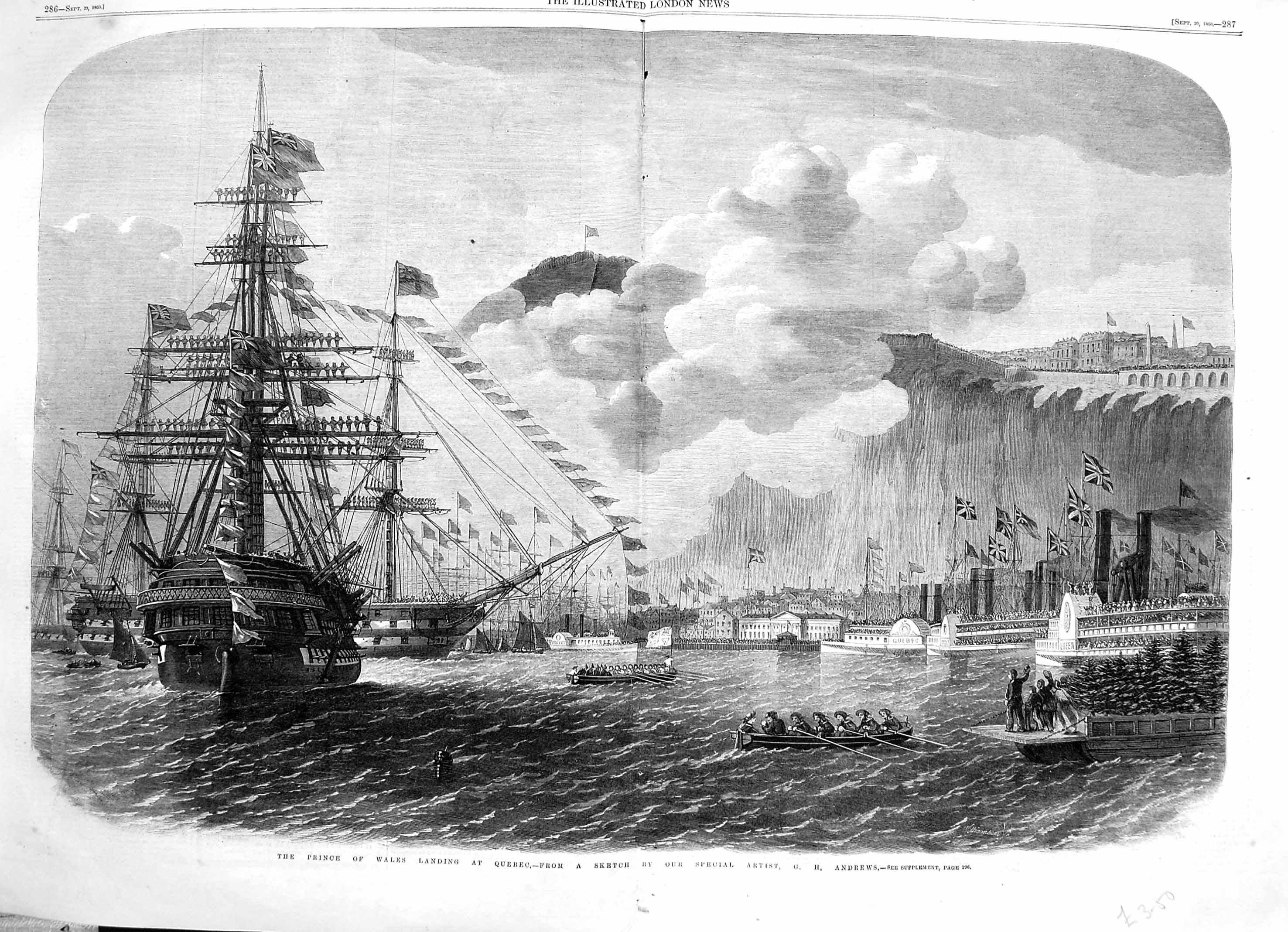Old Antique Print 1860 Prince Wales Ship Victoria Albert Quebec Canada 19th