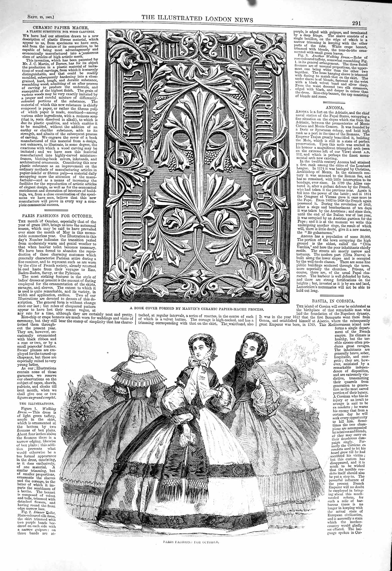 Original Old Antique Print 1860 Book Cover Martin'S Ceramic Paper Mache Fashion