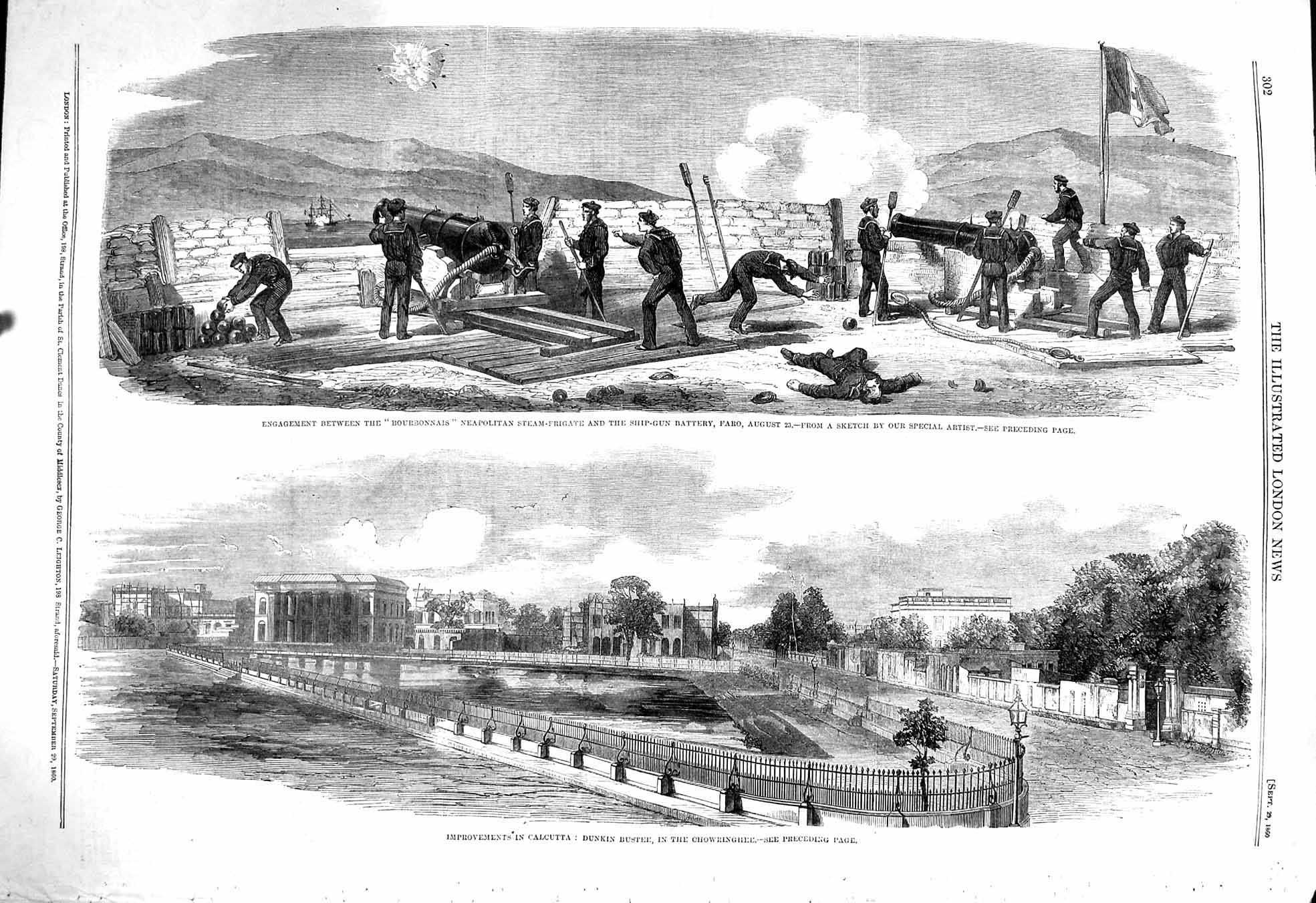Original Old Antique Print 1860 Calcutta Dunkin Bustee Bourbonnais Faro Siers