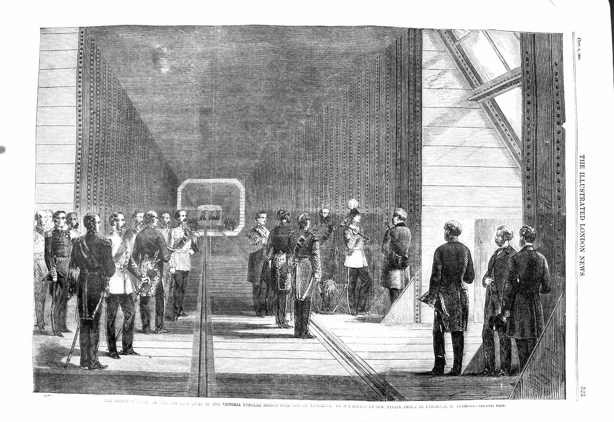 Original Old Antique Print 1860 Wales Rivet Victoria Tubular Bridge Lawrence