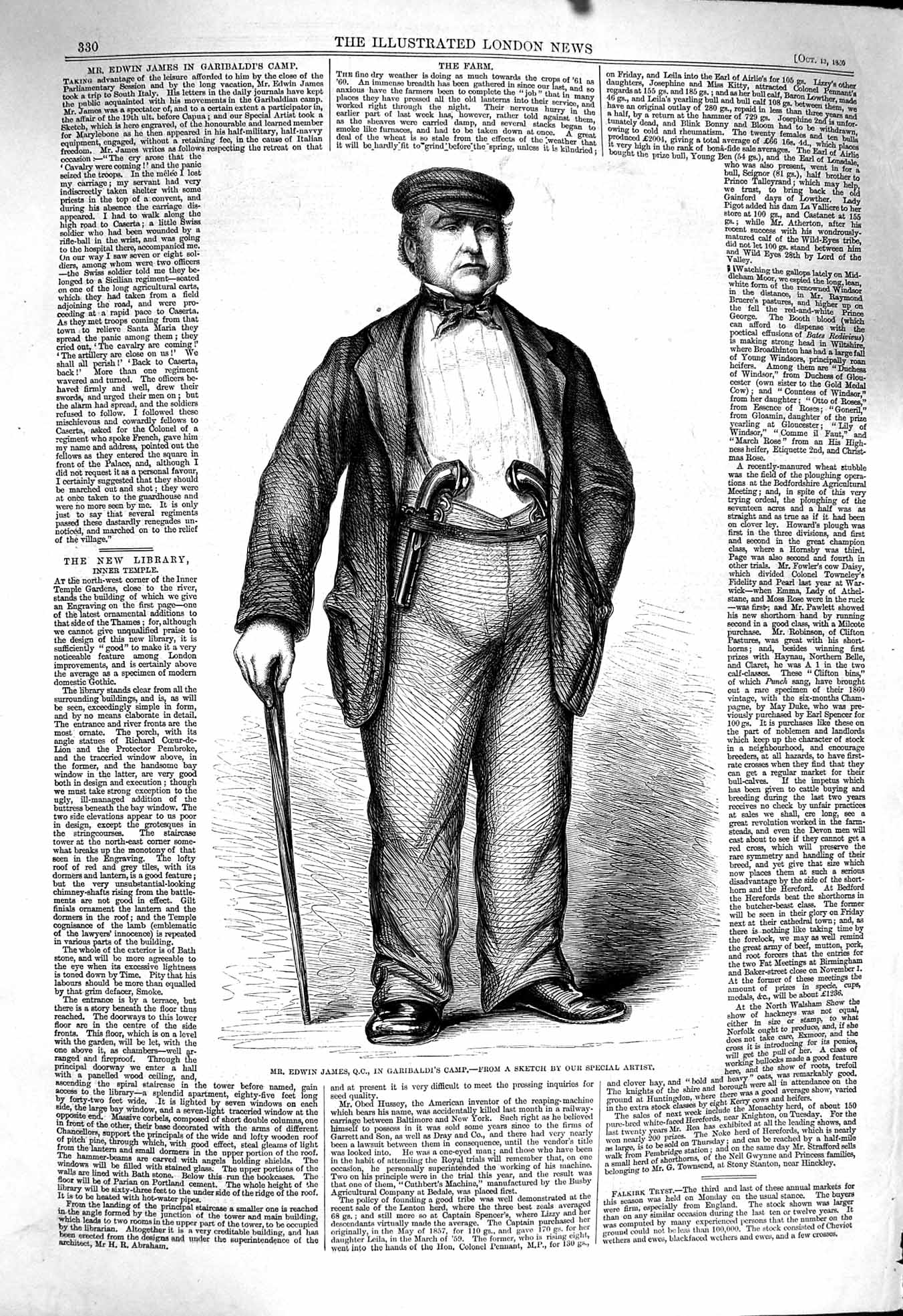 Original Old Antique Print 1860 Portrait Edwin James Garibaldi Camp Victorian