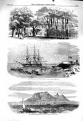 Old Antique Print 1860 Government House Cape Town Ship Euryalus Cape Hope 19th
