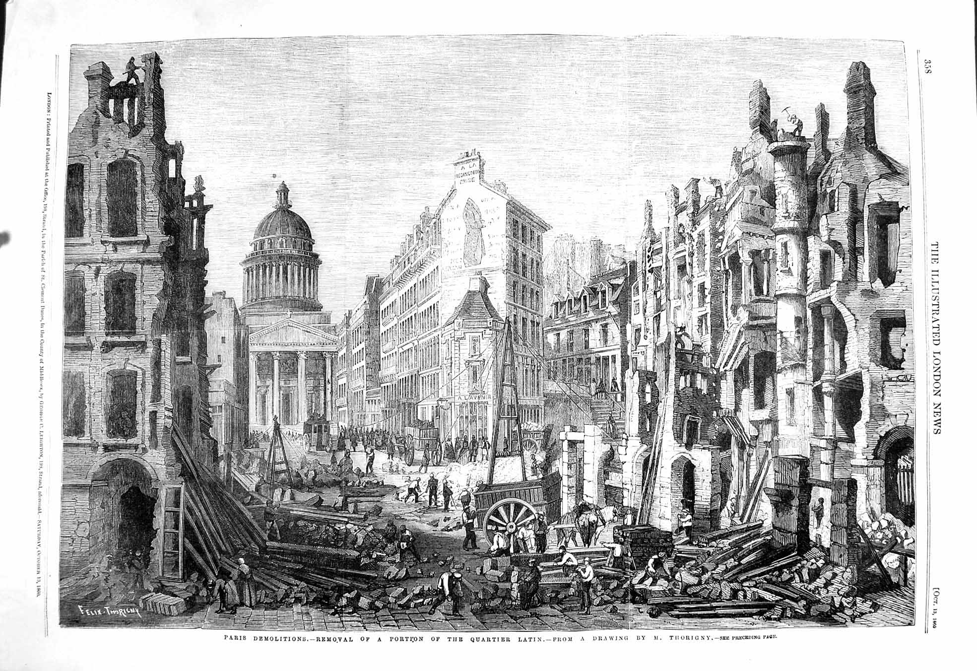 Original Old Antique Print 1860 Paris Demolitions Removal Portion Quarter Latin