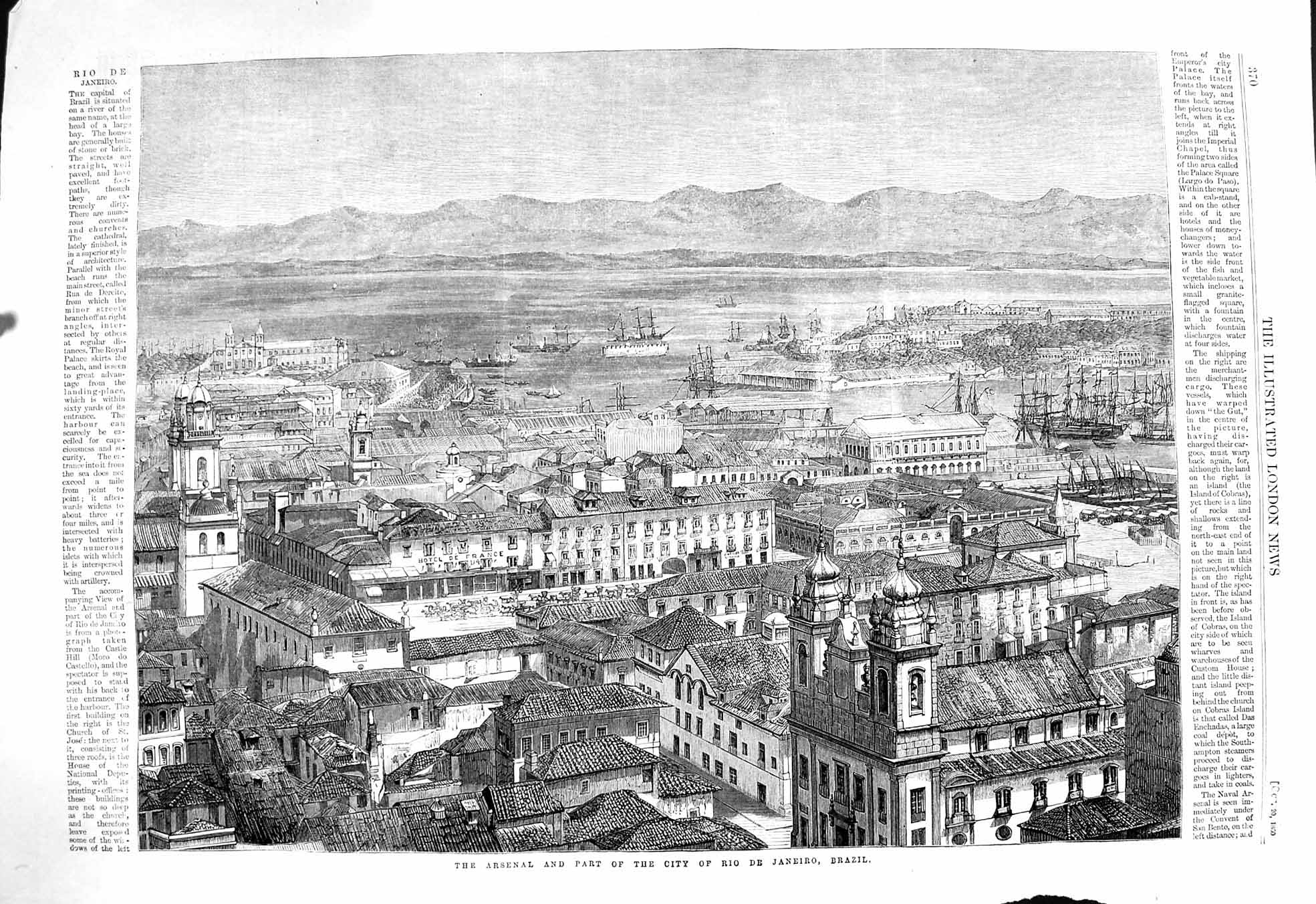 Old Antique Print 1860 Arsenal City Rio De Janeiro Brazil South America 19th