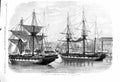 Original Old Antique Print 1860 War Ships Arsenal Naples Italy Read Victorian