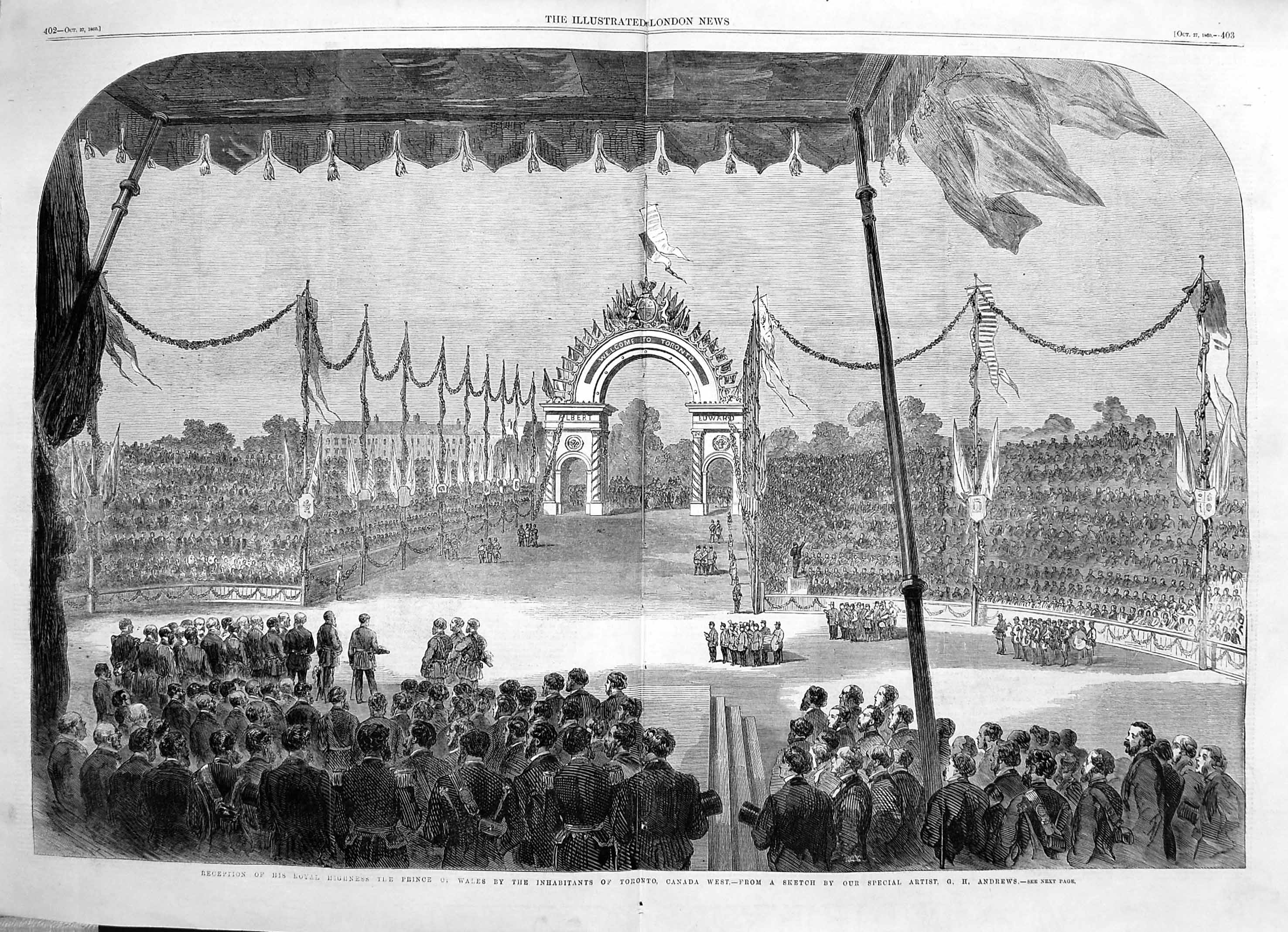 Old Antique Print 1860 Prince Wales Inhabitants Toronto Canada Reception 19th