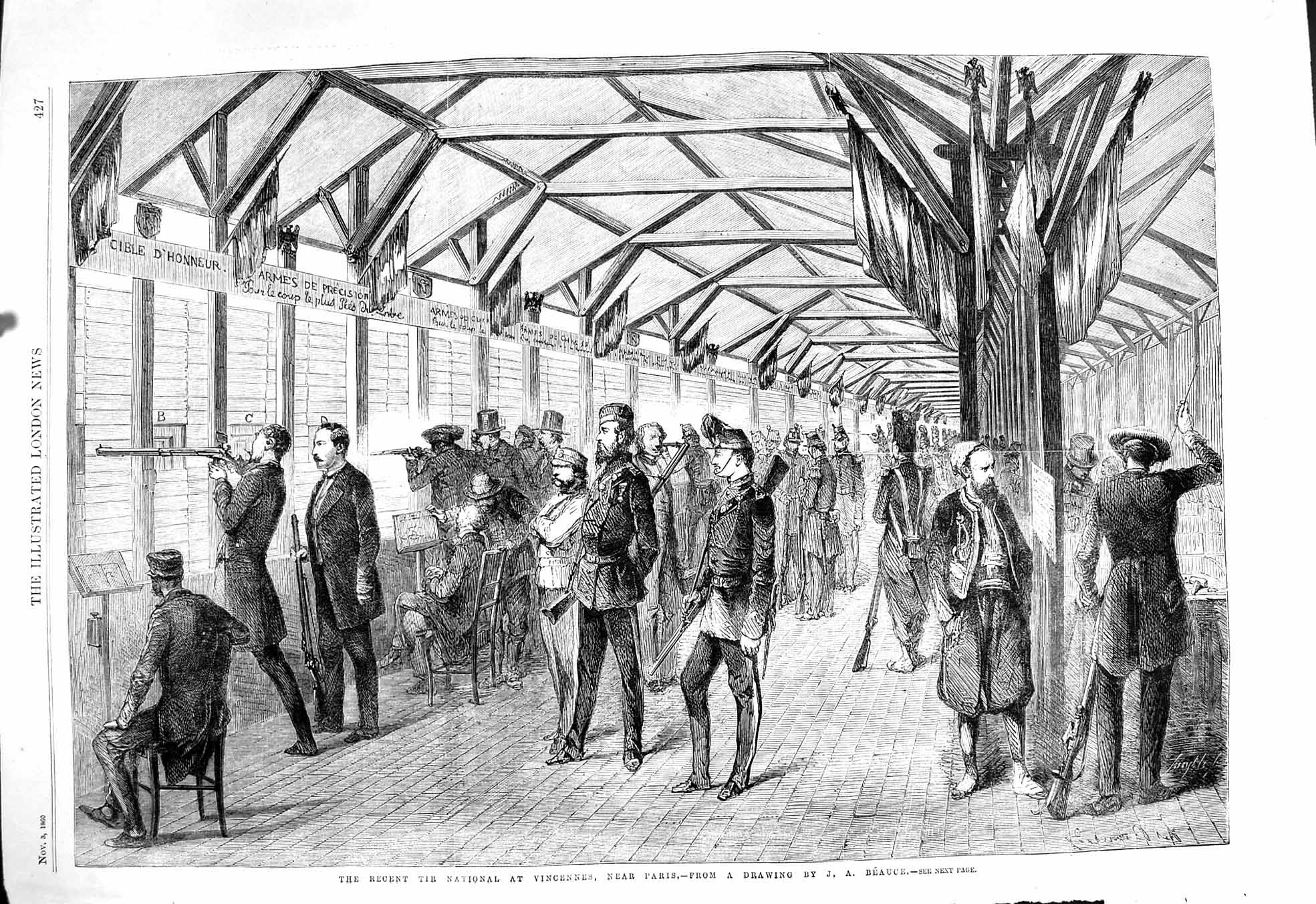 Old Antique Print 1860 Tir National Vincennes Paris France Rifle Shooting 19th