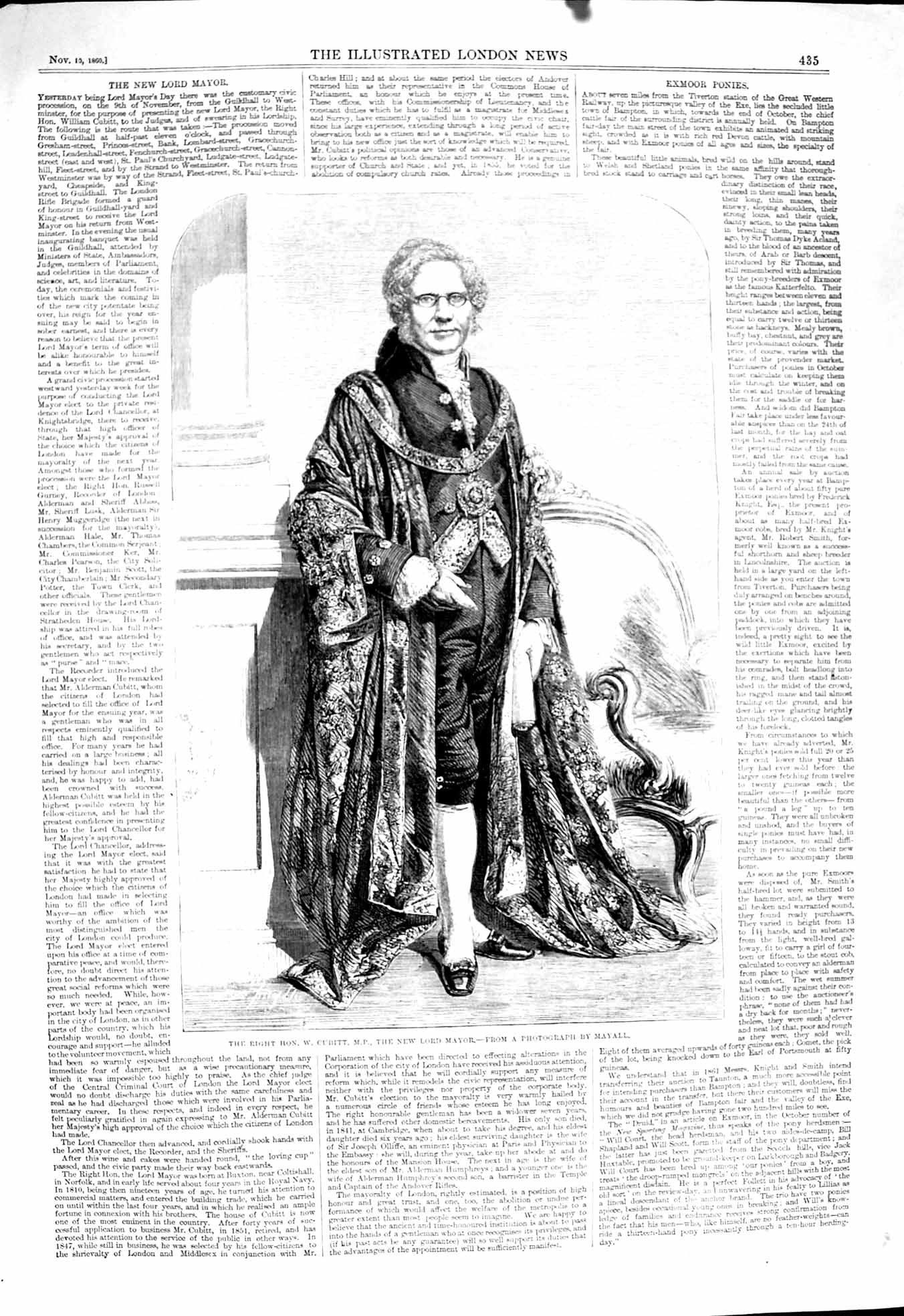 Original Old Antique Print 1860 Portrait William Cubitt Lord Mayor London 19th