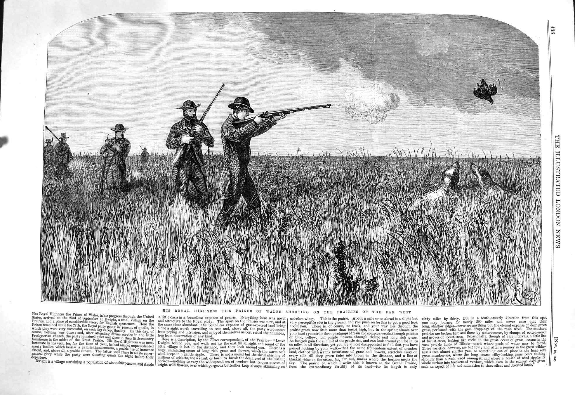 Old Antique Print 1860 Royal Highness Prince Wales Shooting Prairies Bird 19th
