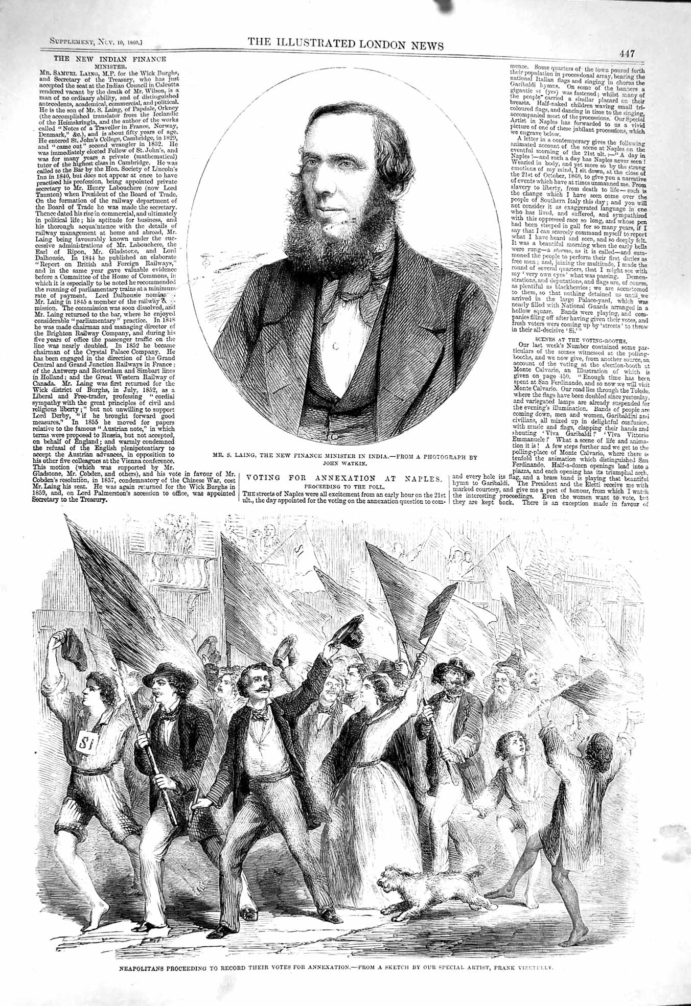 Old Antique Print 1860 Laing Finance Minister India Neapolitan Annexation 19th