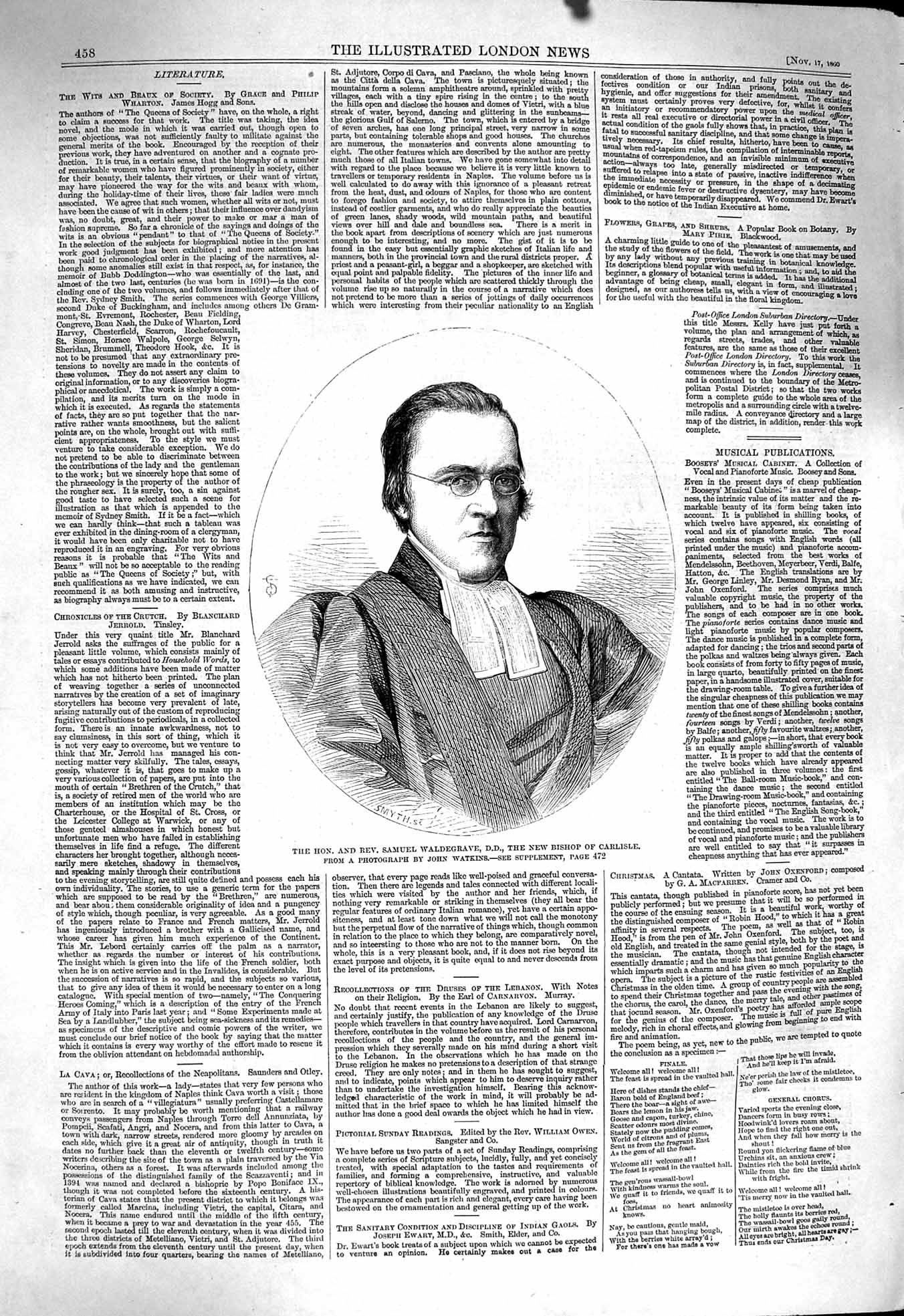 Old Antique Print 1860 Portrait Rev. Samuel Waldergrave Bishop Carlisle 19th