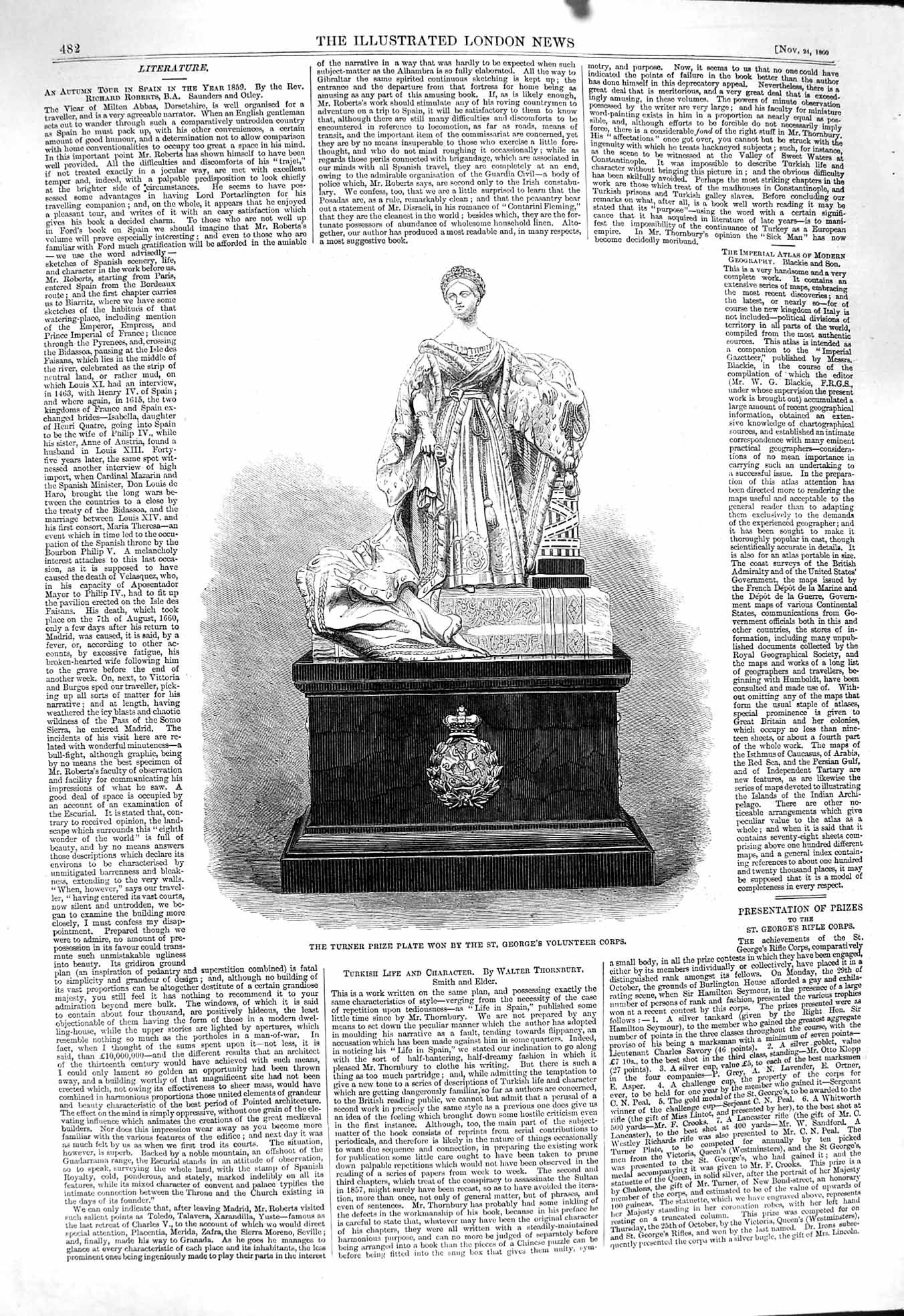 Original Old Antique Print 1860 Turner Prize Plate St. George'S Volunteer Corps