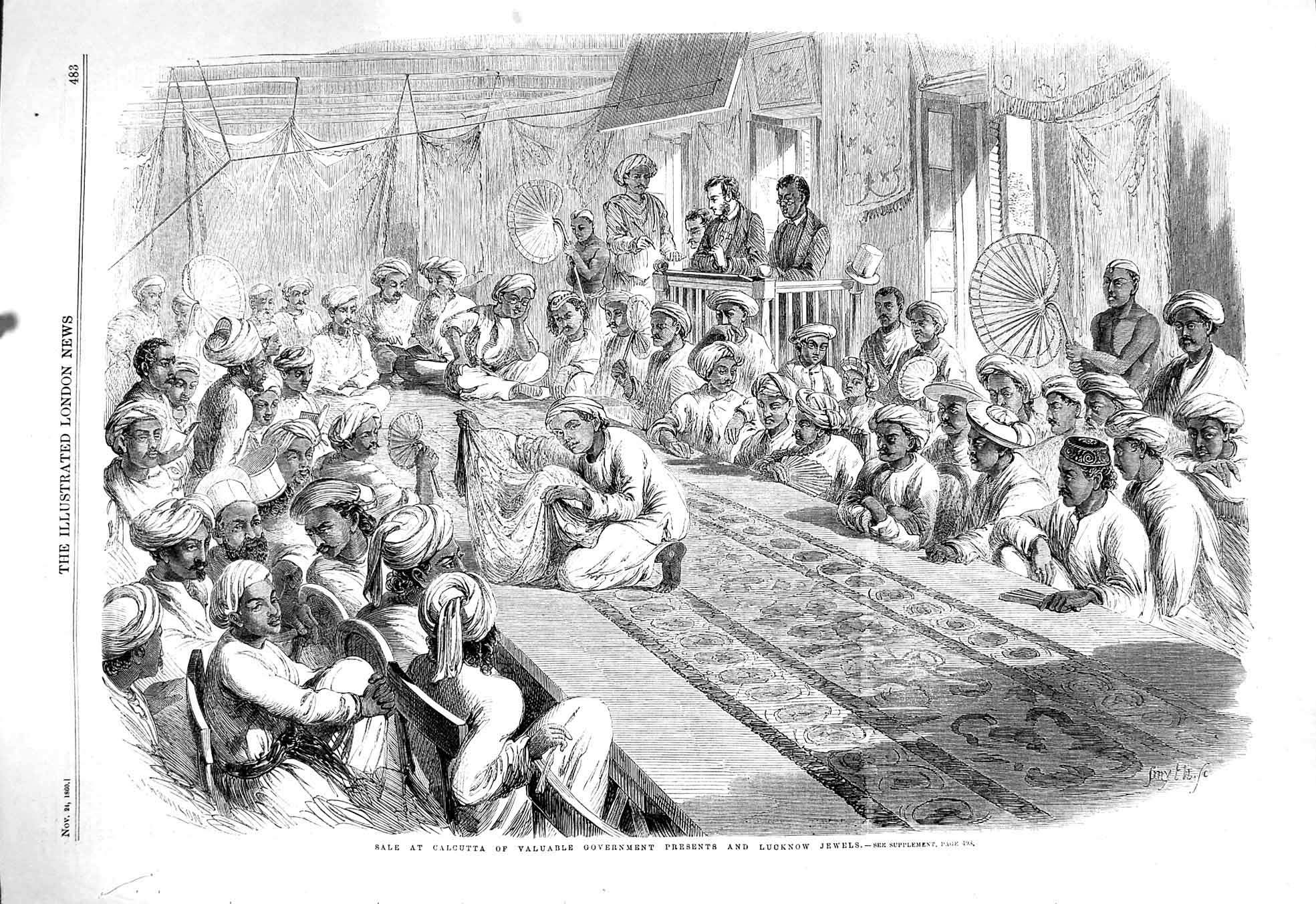 Old Antique Print 1860 Sale Calcutta Government Presents Lucknow Jewels 19th