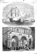 Original Old Antique Print 1860 Prince Wales Ship Impregnable Lucca Cathedral
