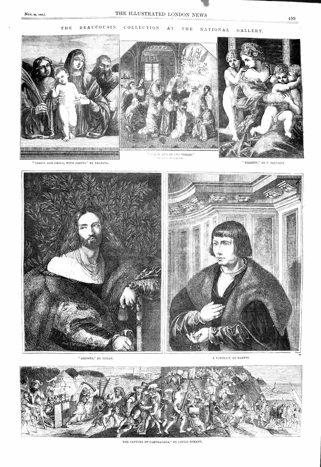 Original Old Antique Print 1860 Beaucousin Art Death Virgin Ariosto Carthagena