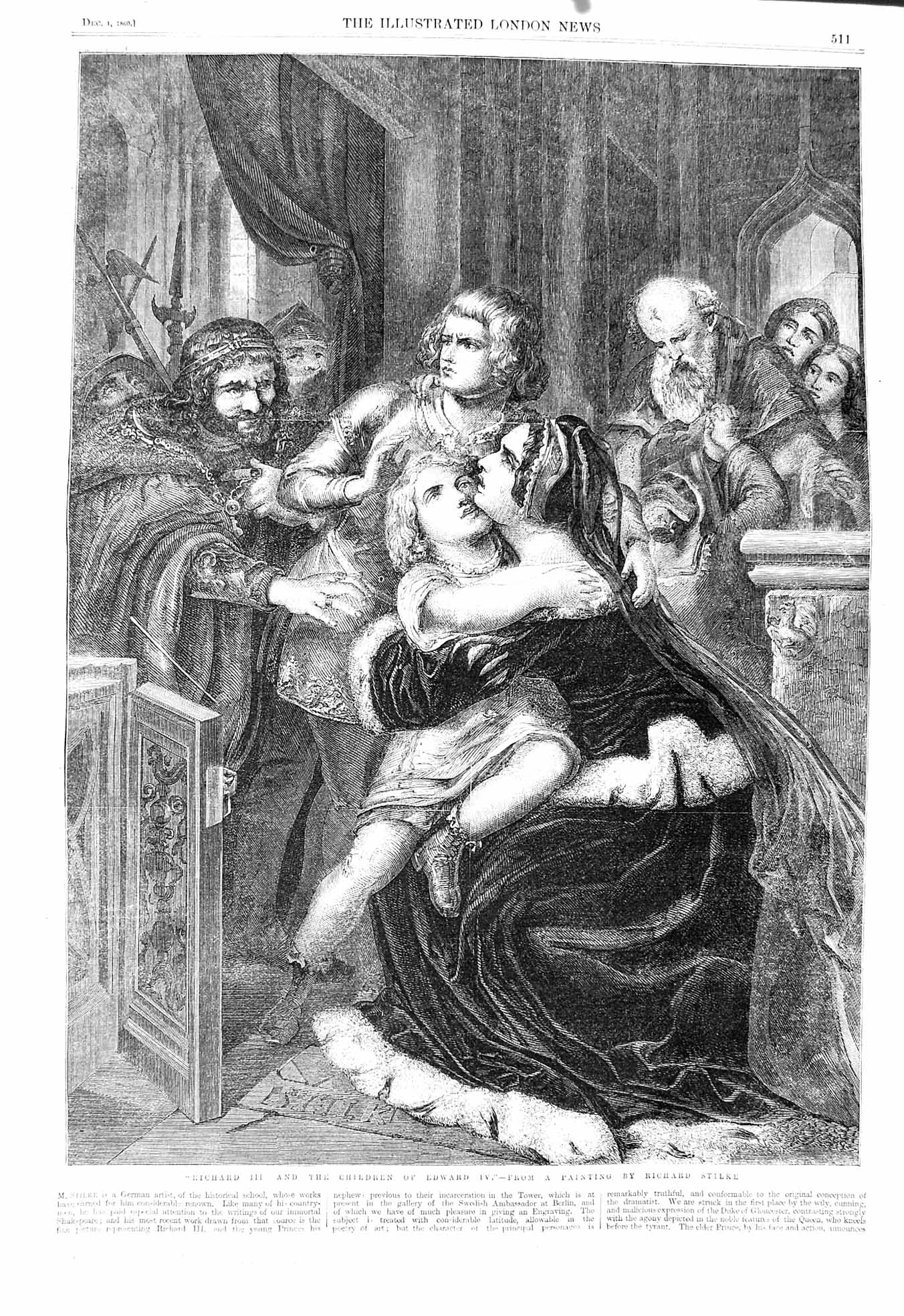Original Old Antique Print 1860 Richard Iii Children Edward Iv Richard Stilke