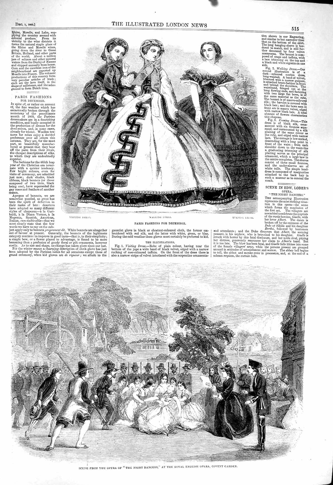 Original Old Antique Print 1860 Paris Fashion Opera Night Dances Covent Garden