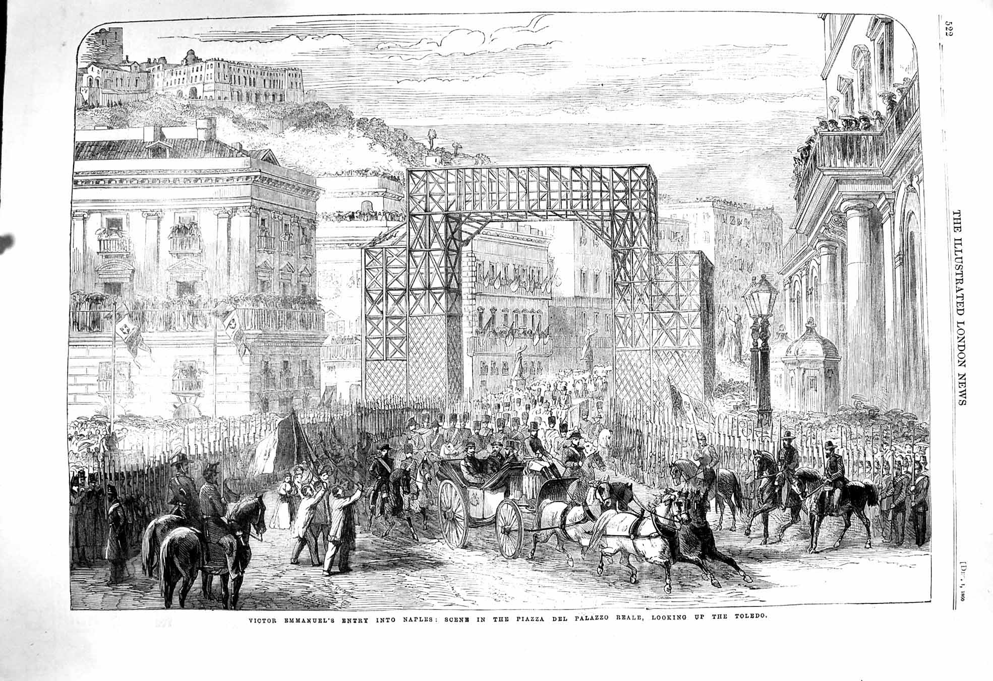 Old Antique Print 1860 Victor Emmanuel Naples Piazza Del Palazzo Toledo 19th