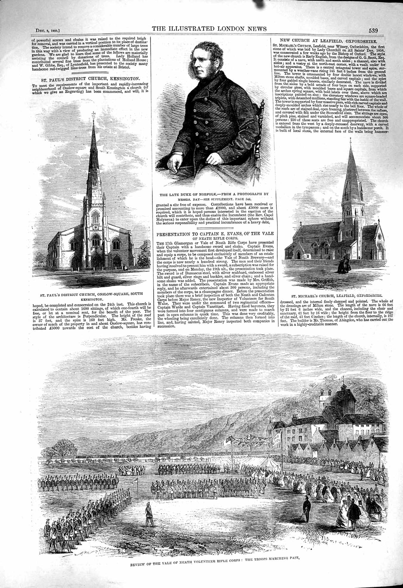 Original Old Antique Print 1860 Duke Norfolk Paul'S Michael'S Church Neat 19th
