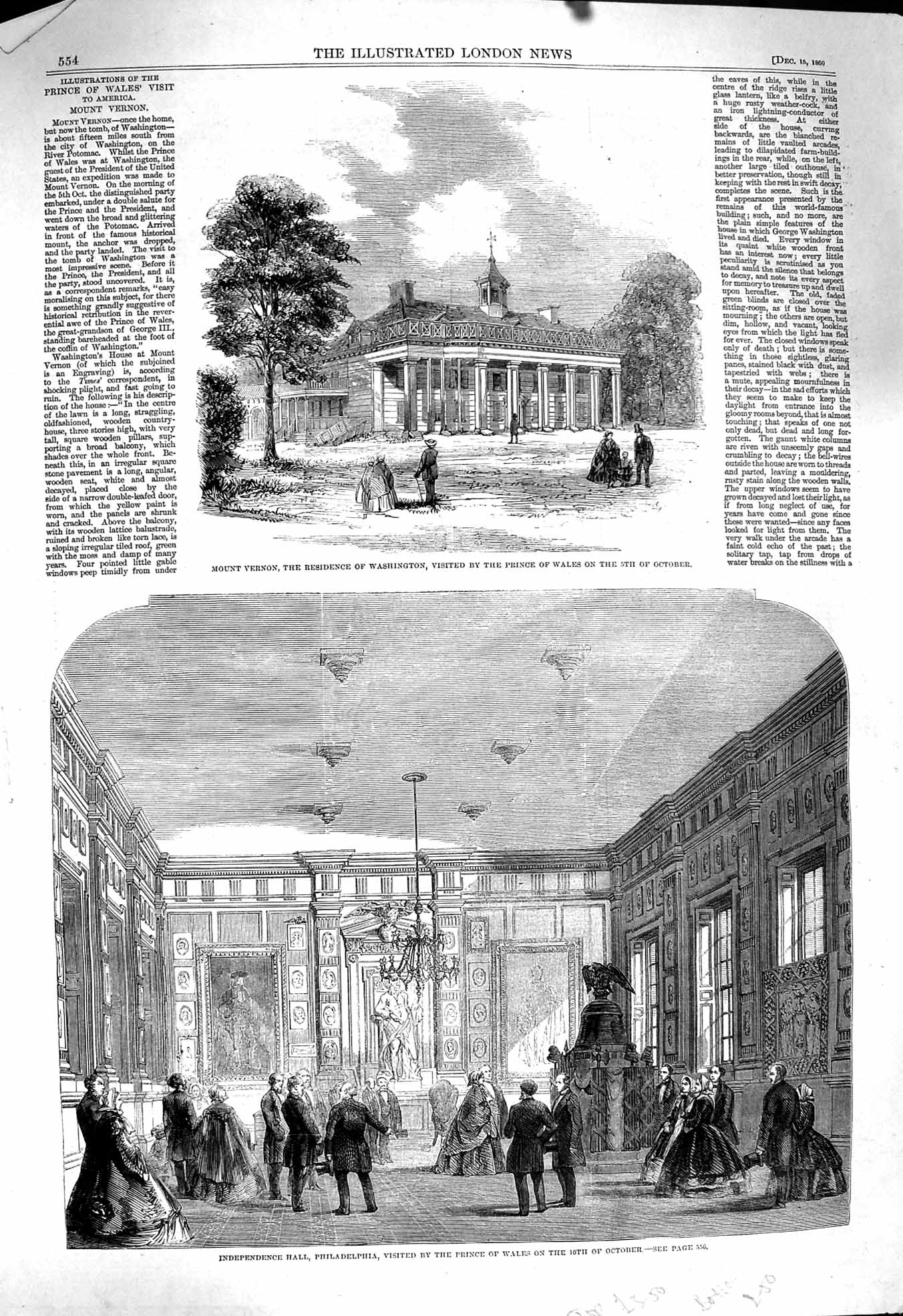 Old Antique Print 1860 Mount Vernon Washington Independence Philadelphia 19th