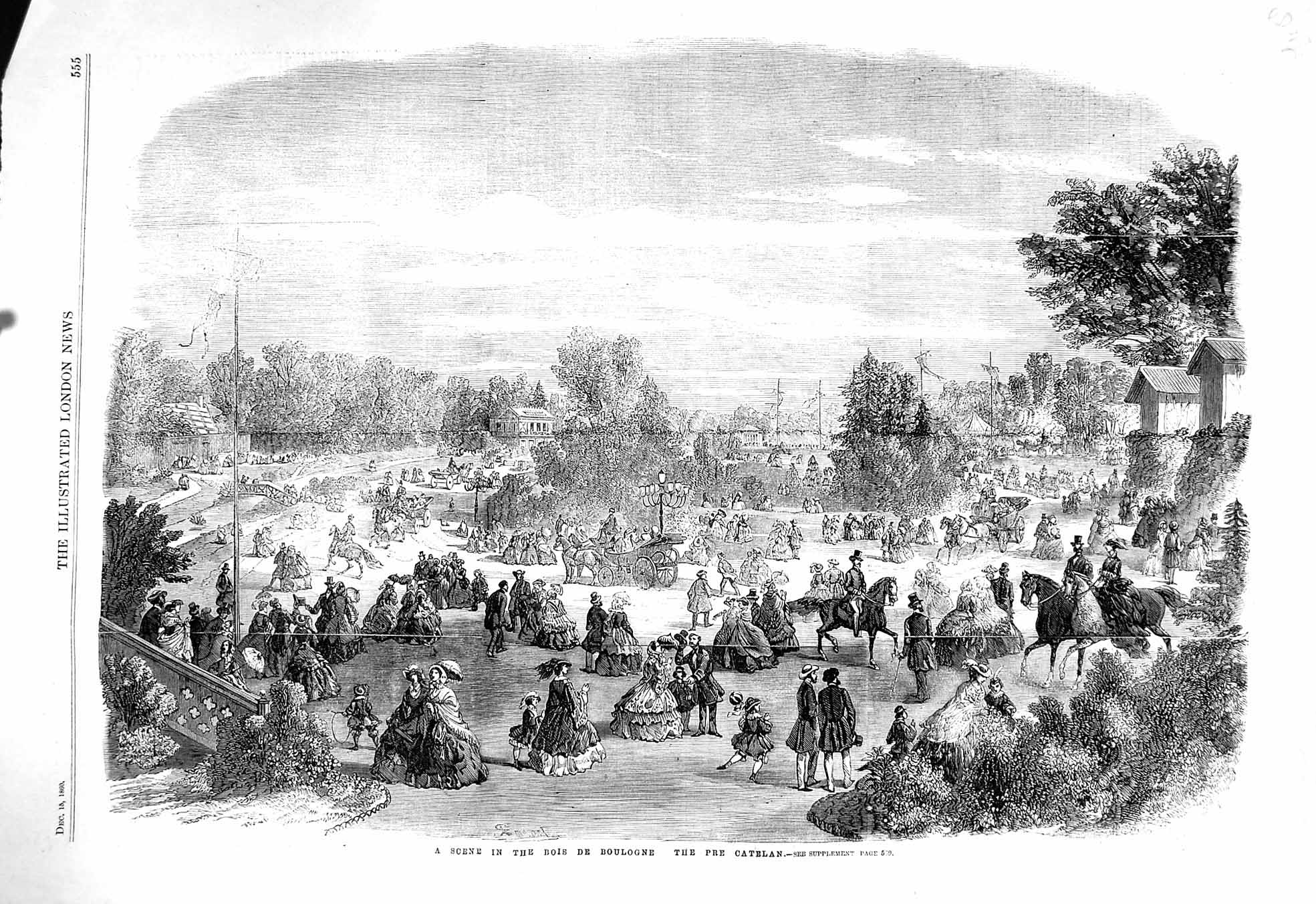 Original Old Antique Print 1860 Bois De Boulogne Pre Catelan France Victorian