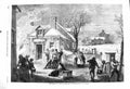 Old Antique Print 1860 House Fire Christmas Eve Ice Snow Moonlight Leitch 19th