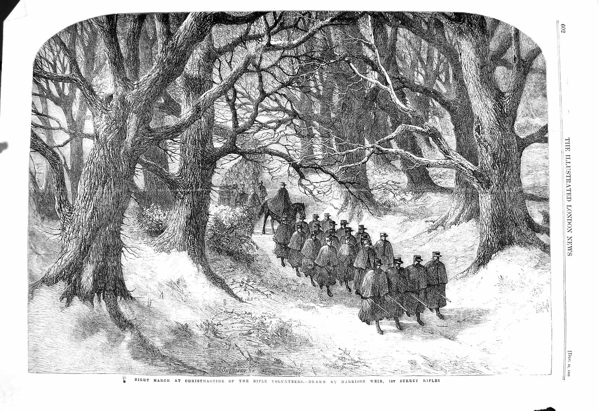 Old Antique Print 1860 Night March Christmas-Tide Rifle Volunteers Army 19th
