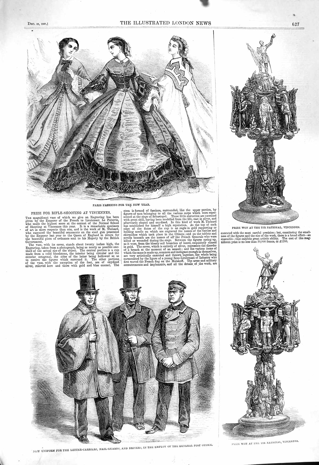 Original Old Antique Print 1860 Paris Fashion Uniform Mail Guards Tir Vincennes