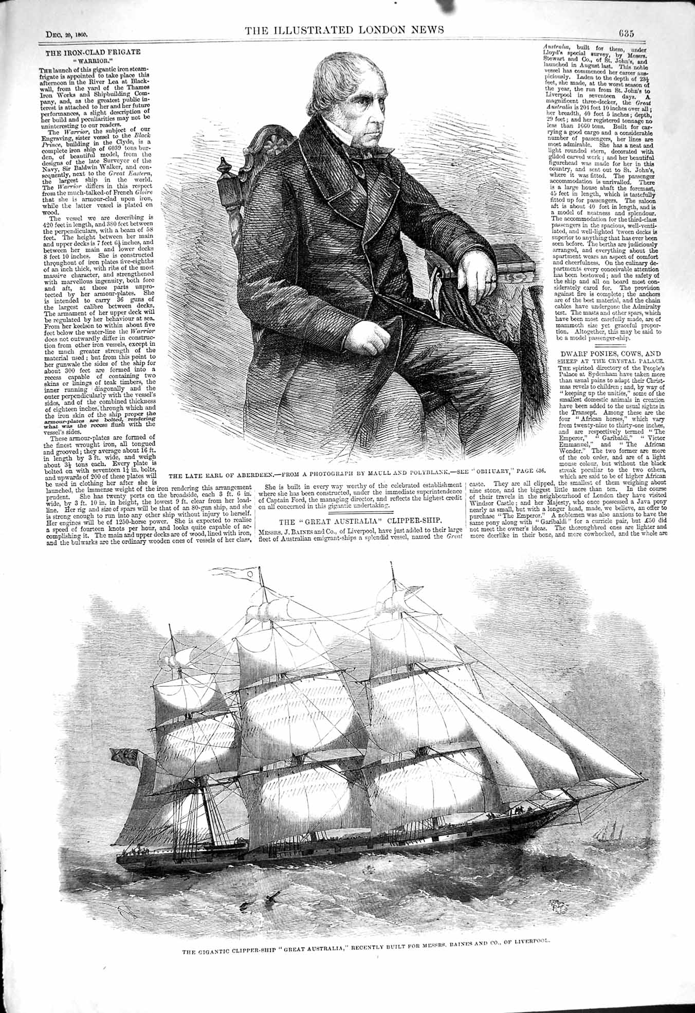 Old Antique Print 1860 Earl Aberdeen Clipper Ship Great Australia Baines 19th