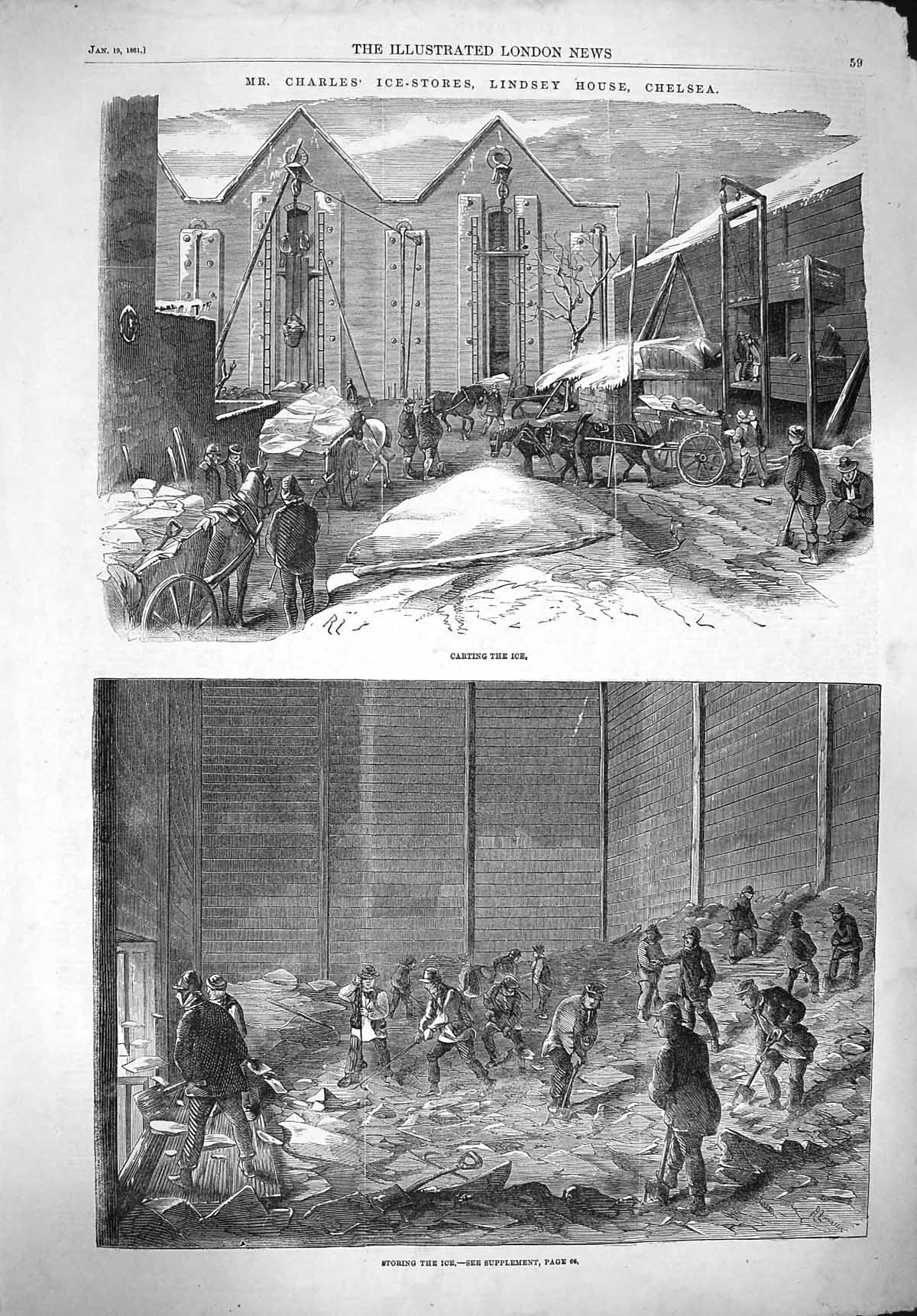 Original Old Antique Print 1861 Mr Charles Ice Stores Lindsey House Chelsea