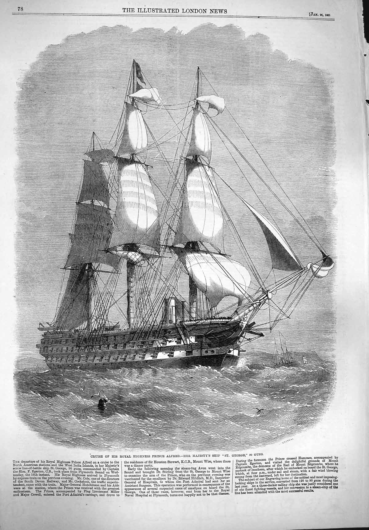 Original Old Antique Print 1861 Cruise Royal Highness Prince Alfred George Ship