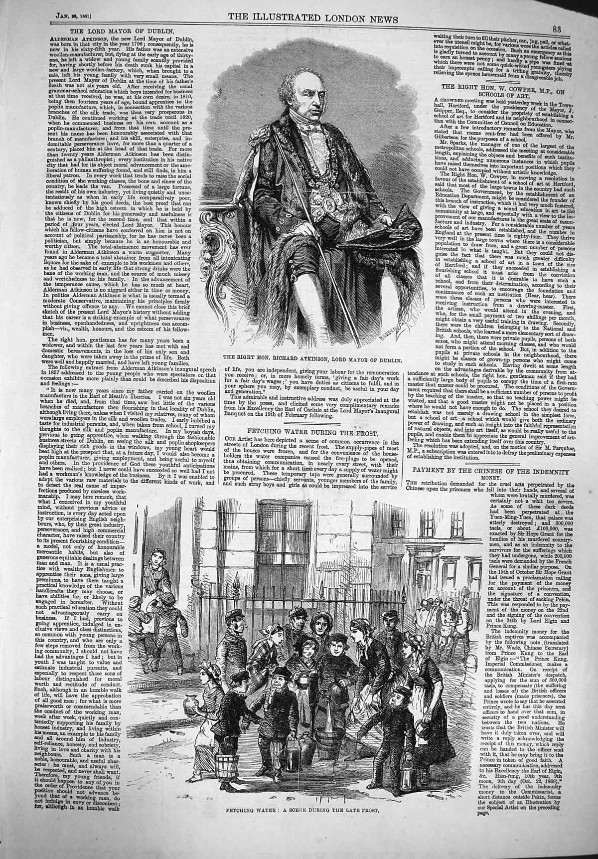 Old Antique Print 1861 Richard Atkinson Lord Mayor Dublin Water Fetching 19th