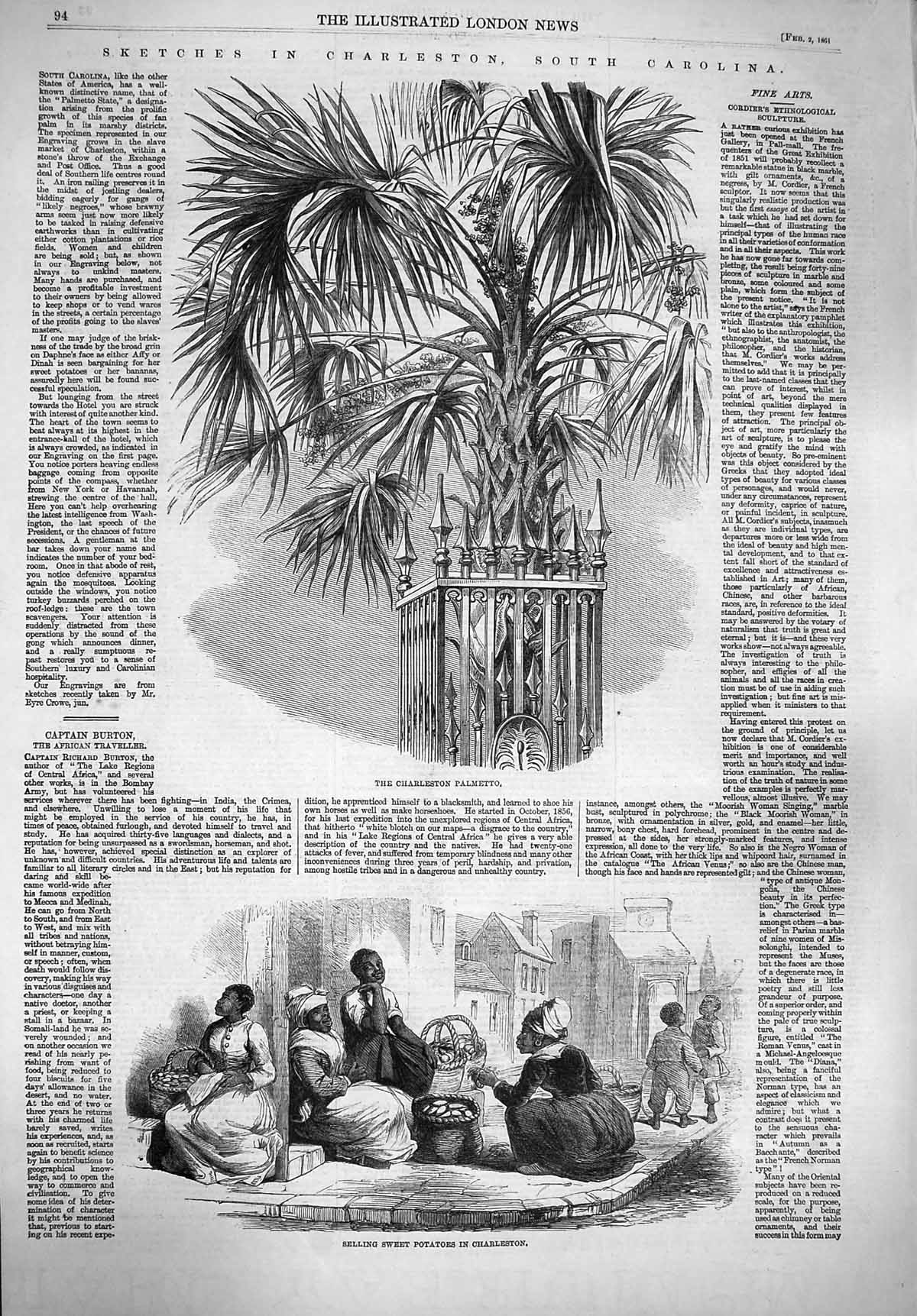 Antique Print *3798 1861 Charleston Palmetto Selling Sweet Potatoes Street