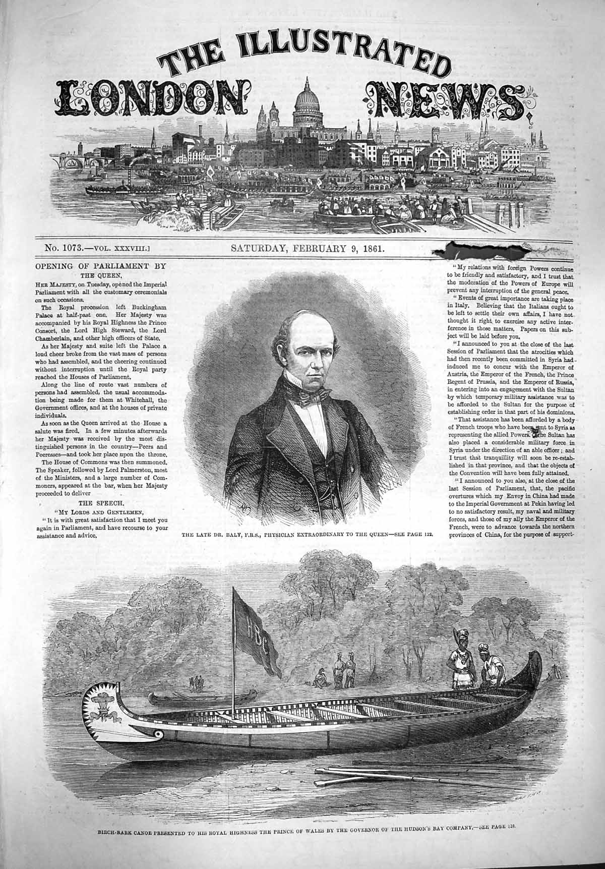 Old Antique Print 1861 Baly Physician Queen Birch Bark Canoe Hudson Bay 19th