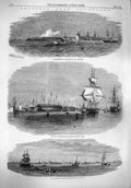 Original Old Antique Print 1861 Copenhagen Fort Sextus Harbour Ships Batteries