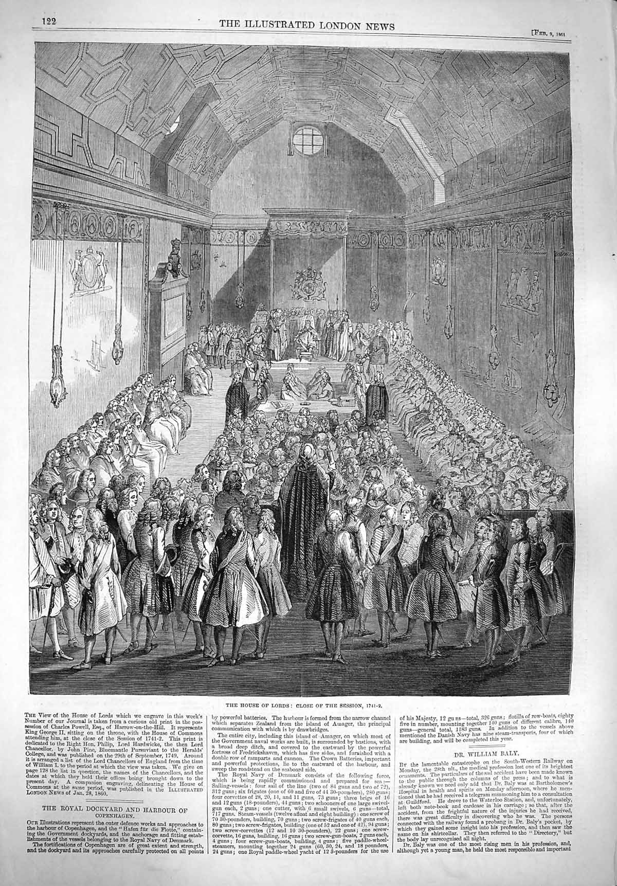 Original Old Antique Print 1861 Scene House Lords Close Session Men Meeting